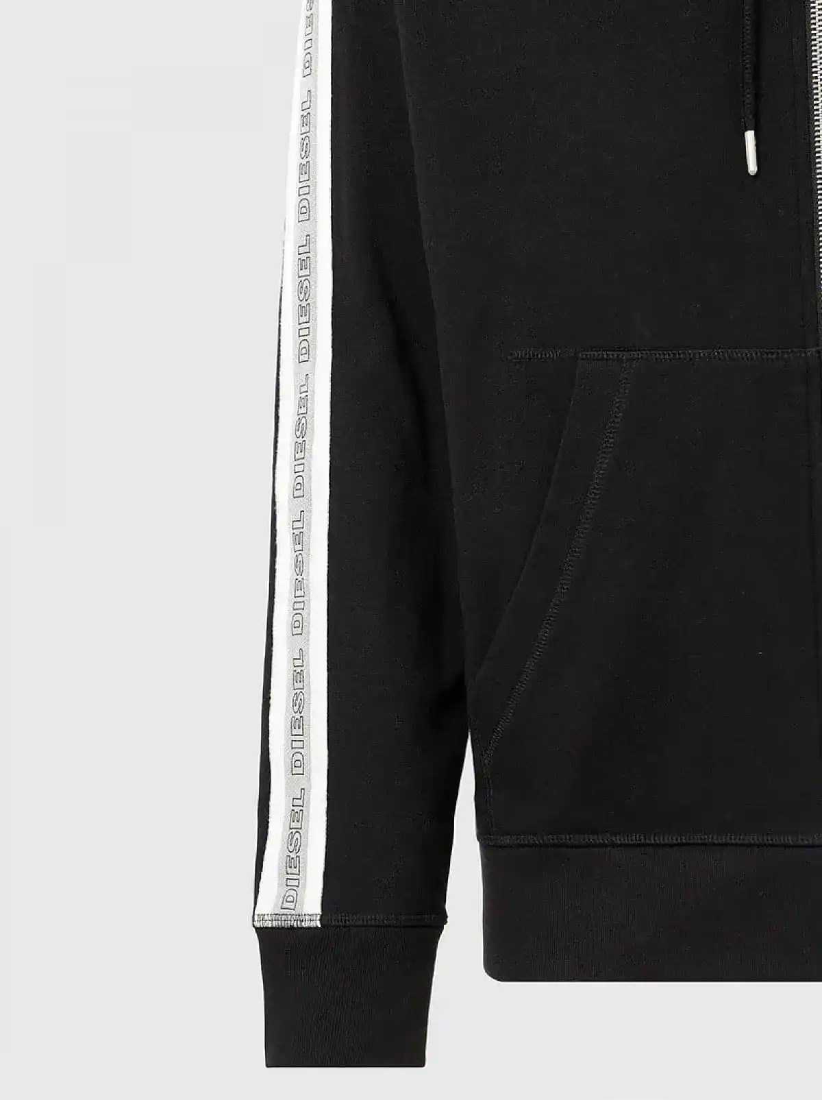 Black Zip-up hoodie with knitted logo bands