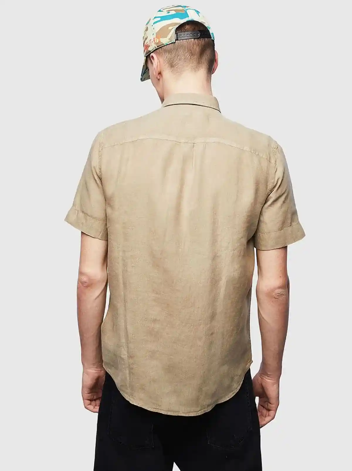 Beige Washed linen shirt with Mohawk patch