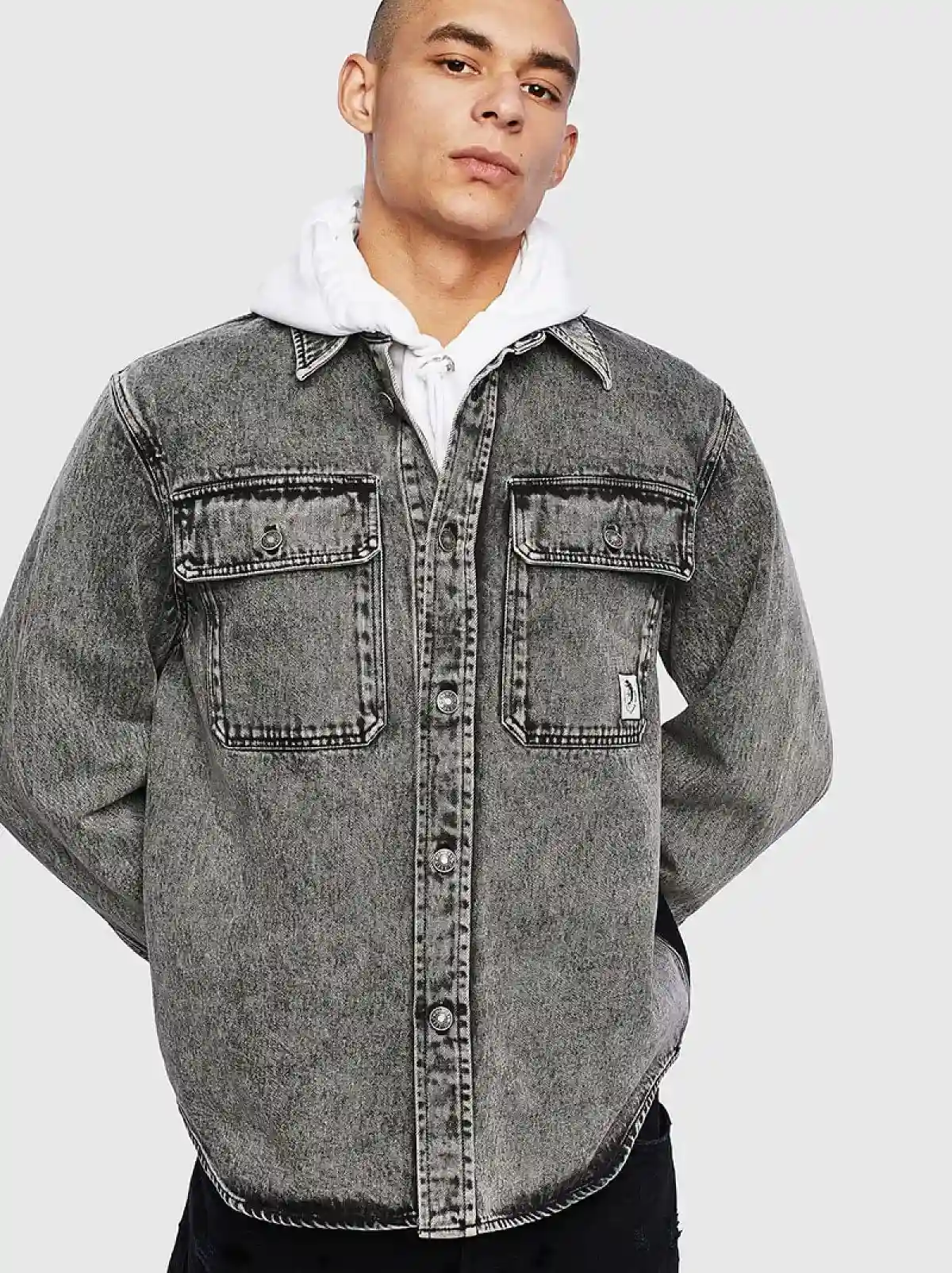 Black Acid-wash denim shirt