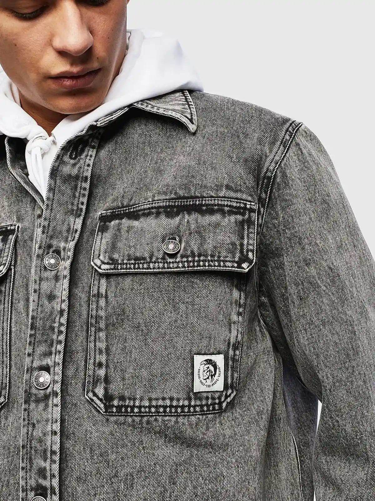 Black Acid-wash denim shirt