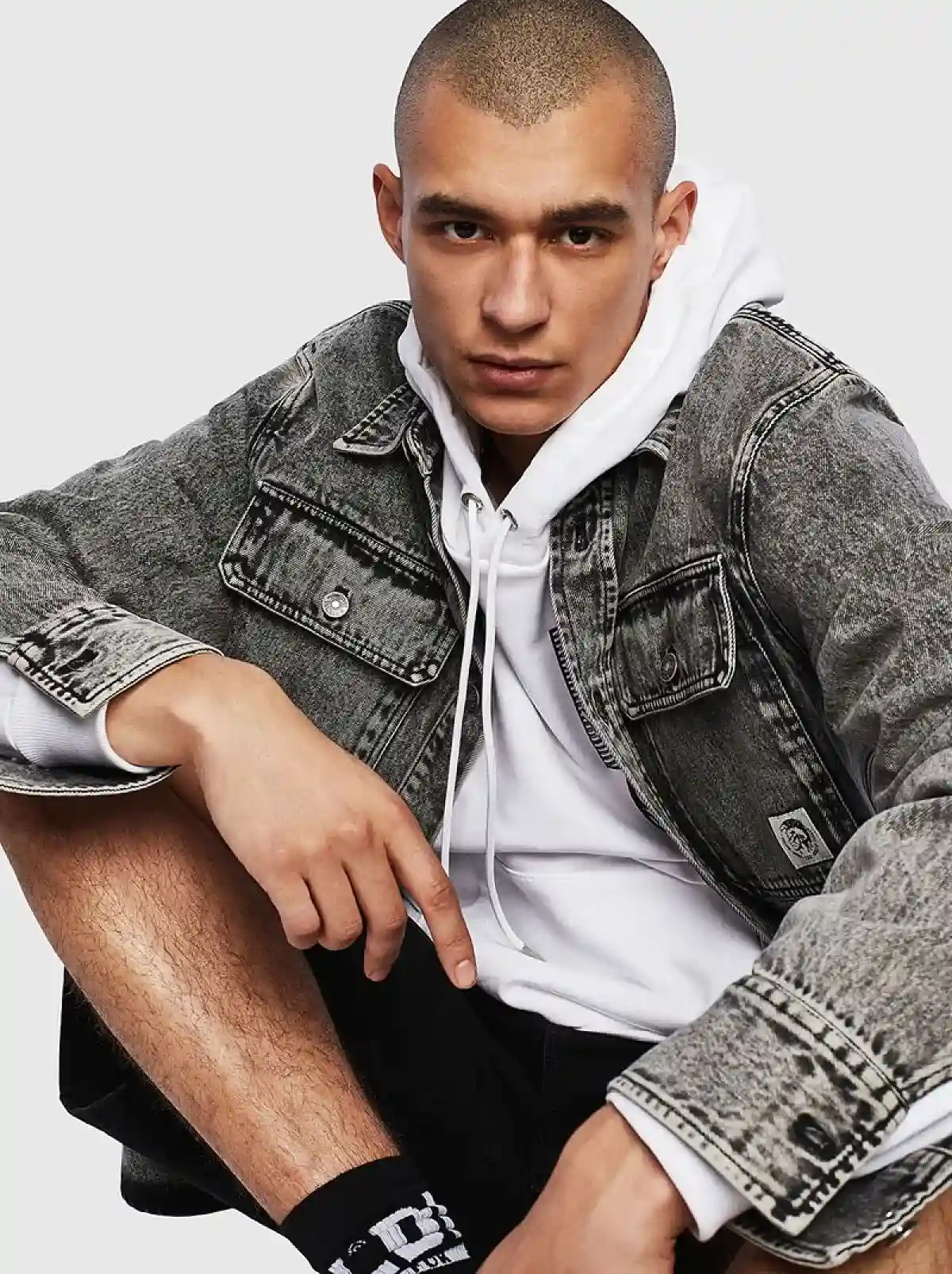 Black Acid-wash denim shirt