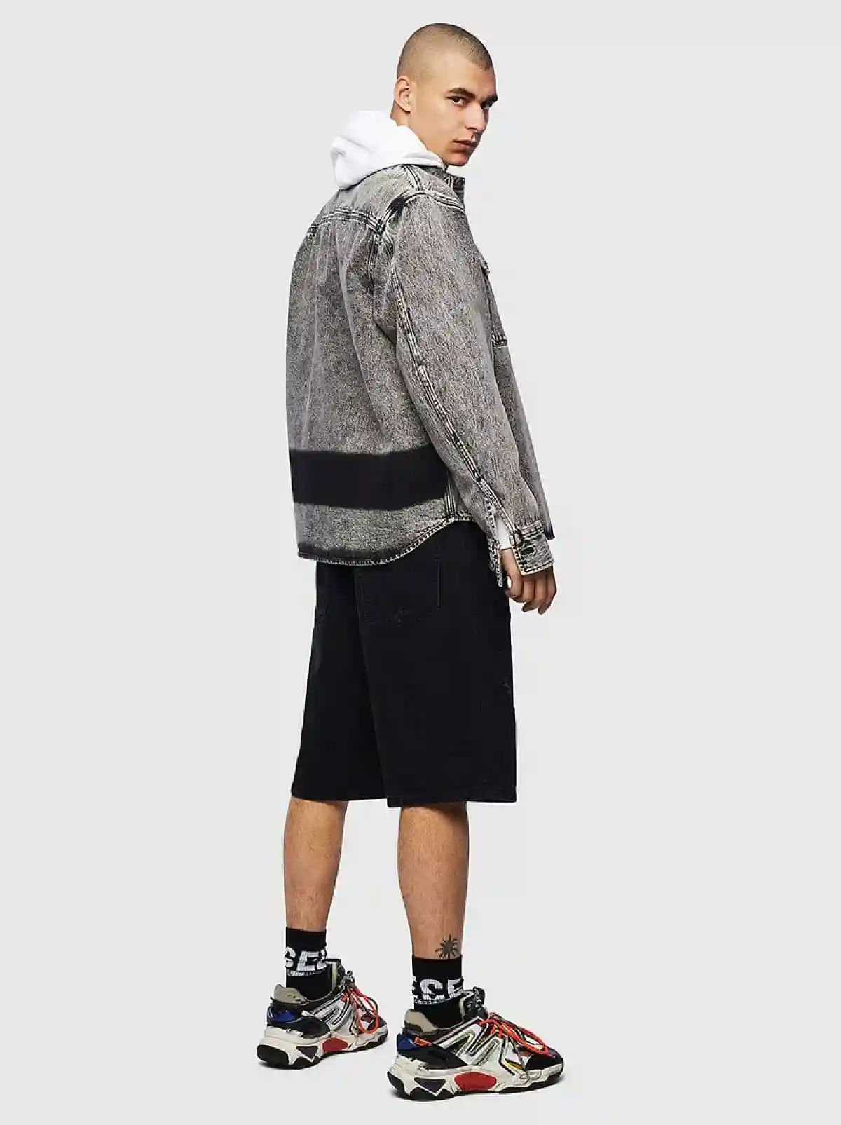 Black Acid-wash denim shirt