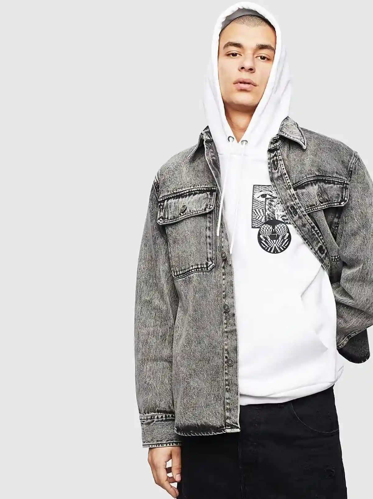 Black Acid-wash denim shirt