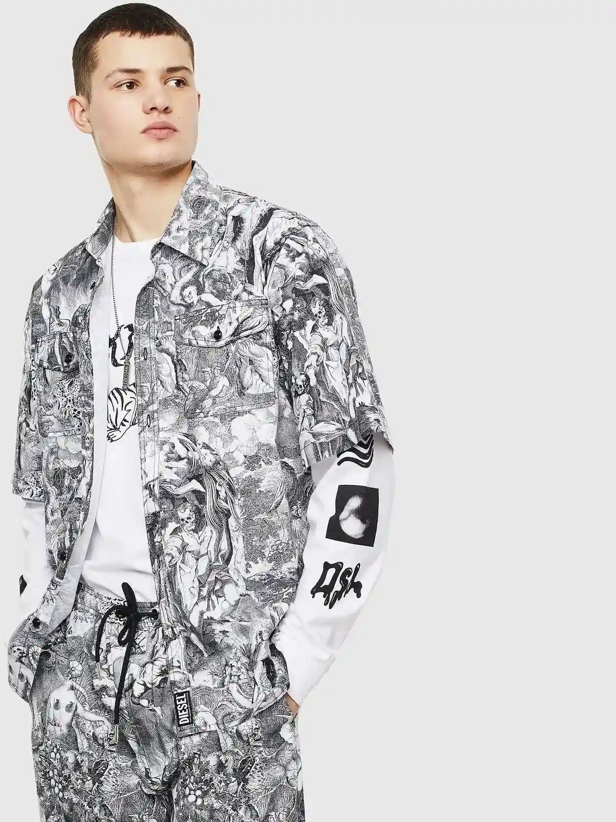 Black Poplin shirt with Divine Comedy print