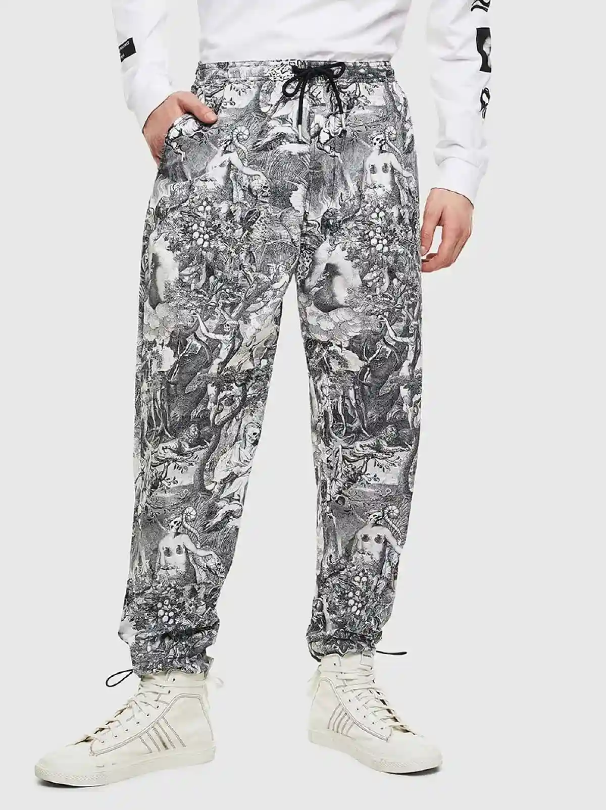 Black Poplin trousers with Divine Comedy print