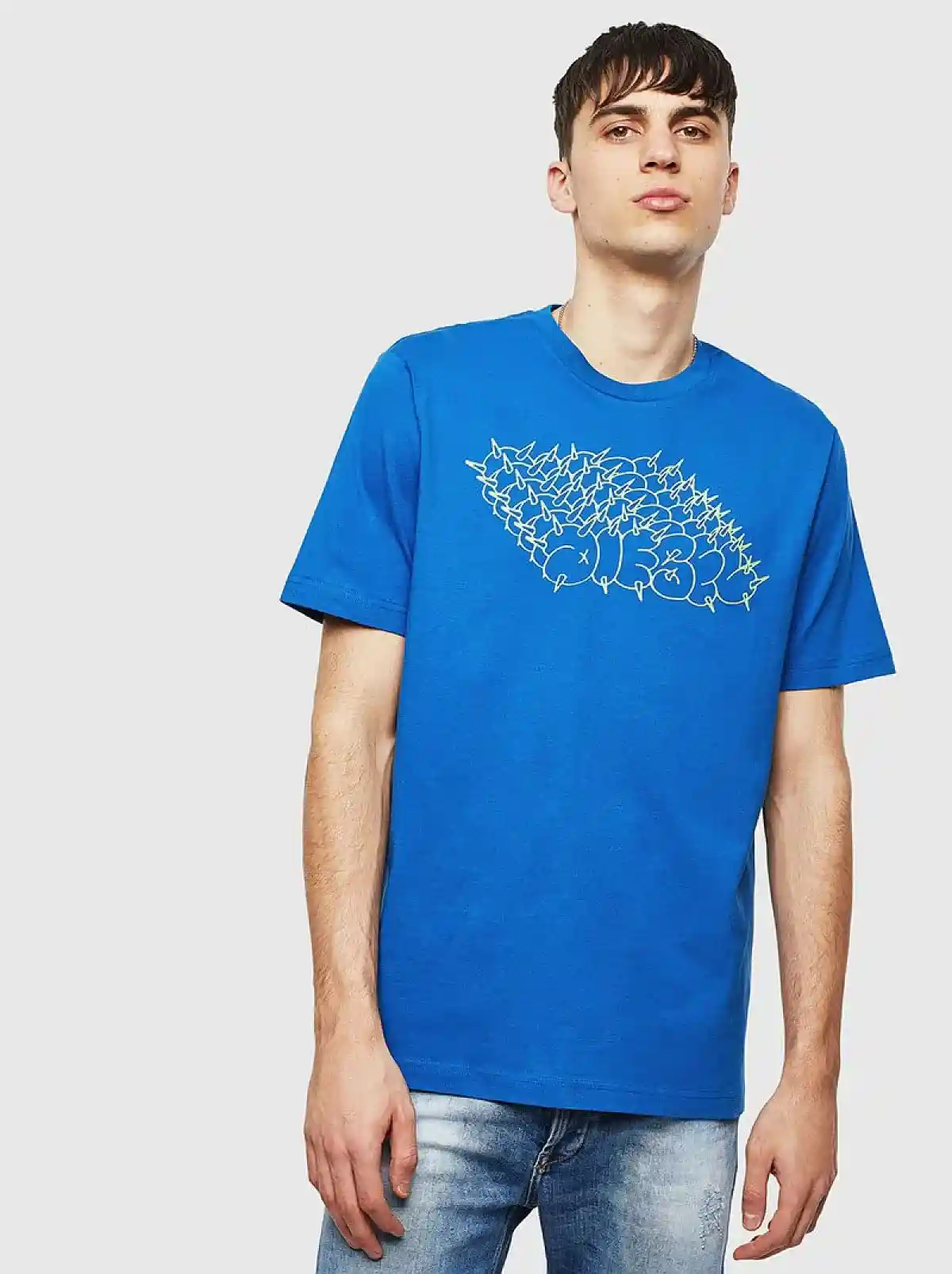 Blue T-shirt with spiked logo print