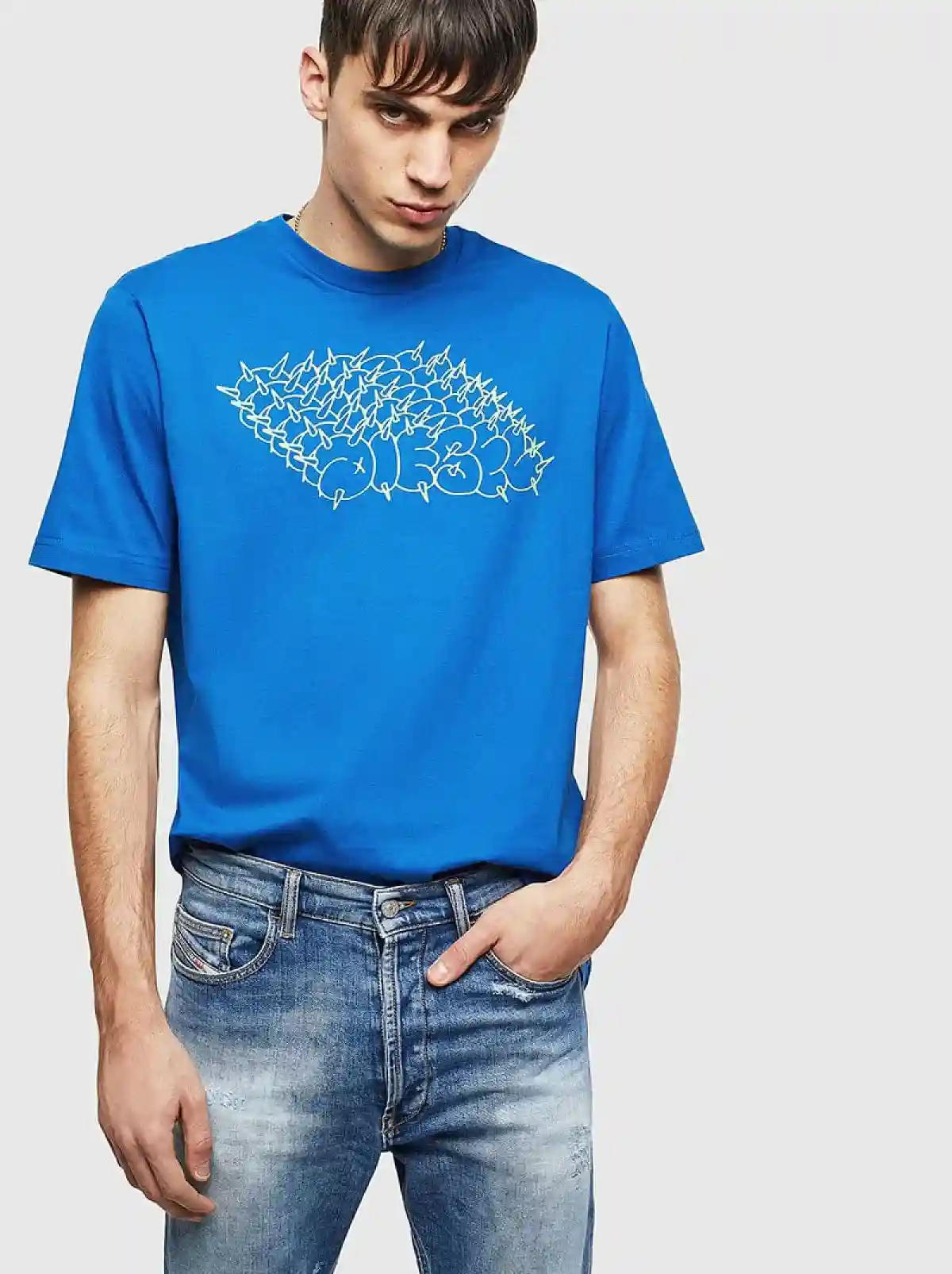 Blue T-shirt with spiked logo print