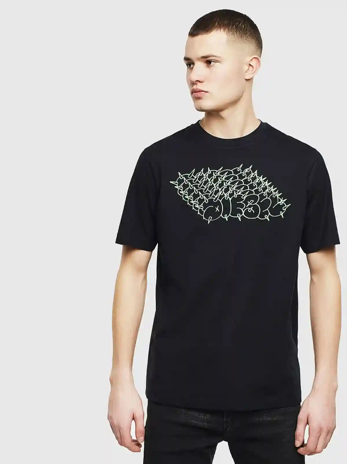 Black T-shirt with spiked logo print