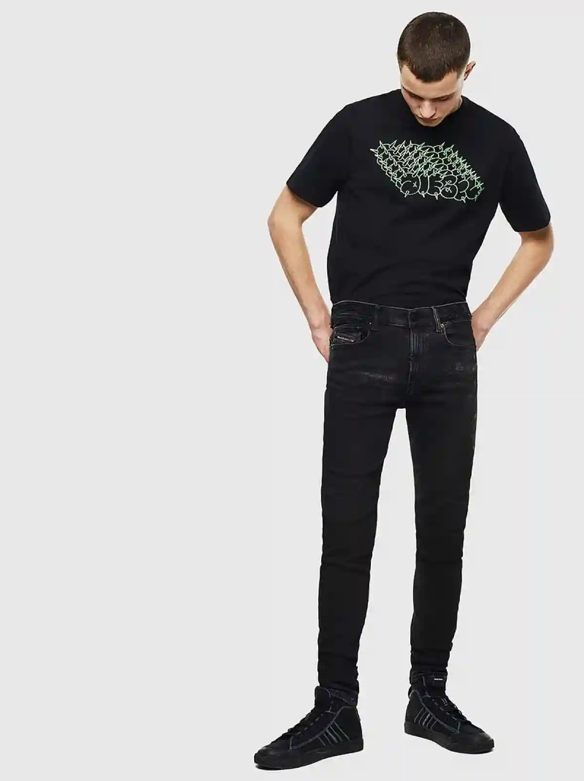 Black T-shirt with spiked logo print