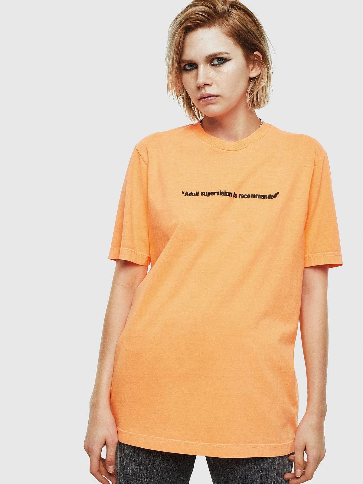 Orange Neon T-shirt with Warning print