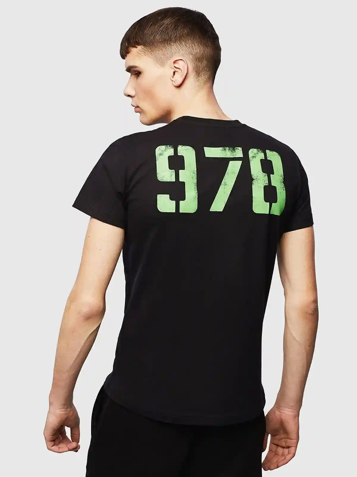 Black T-shirt with faded 978 print
