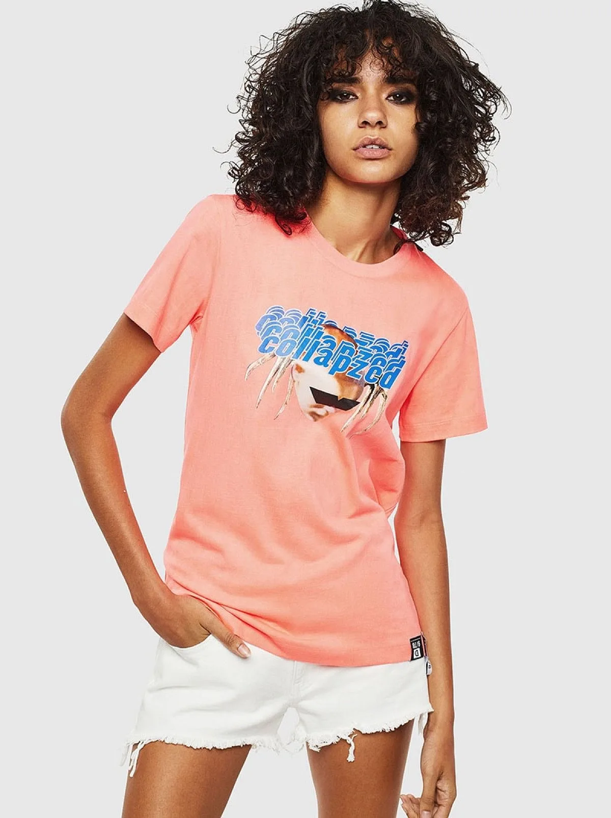 Pink T-shirt with print and hanging tapes