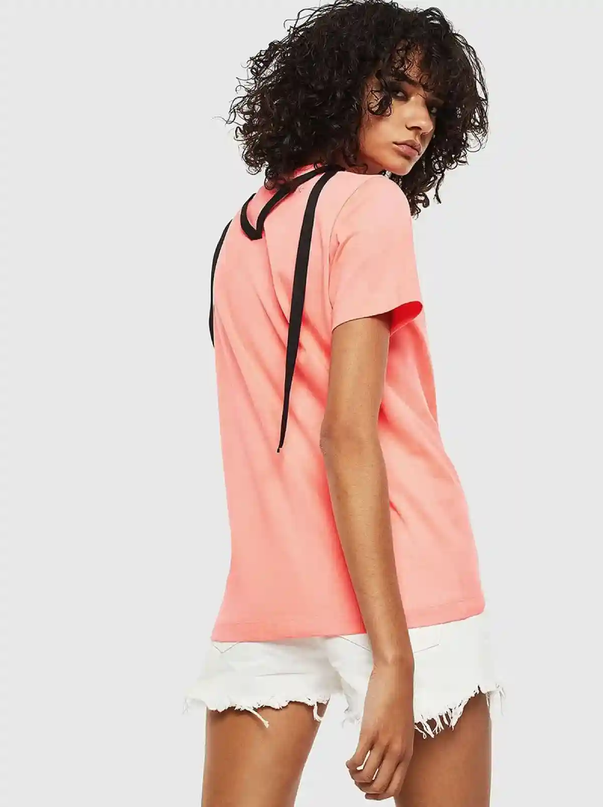 Pink T-shirt with print and hanging tapes