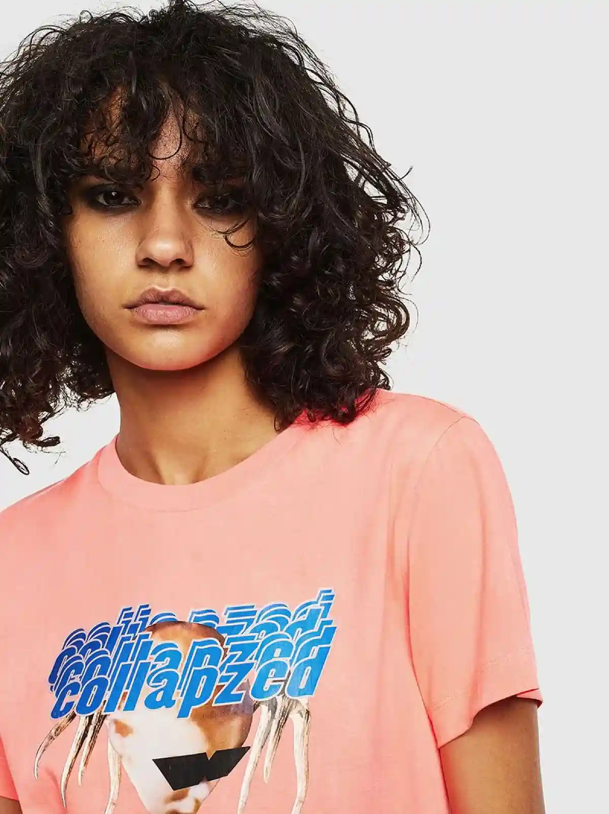 Pink T-shirt with print and hanging tapes