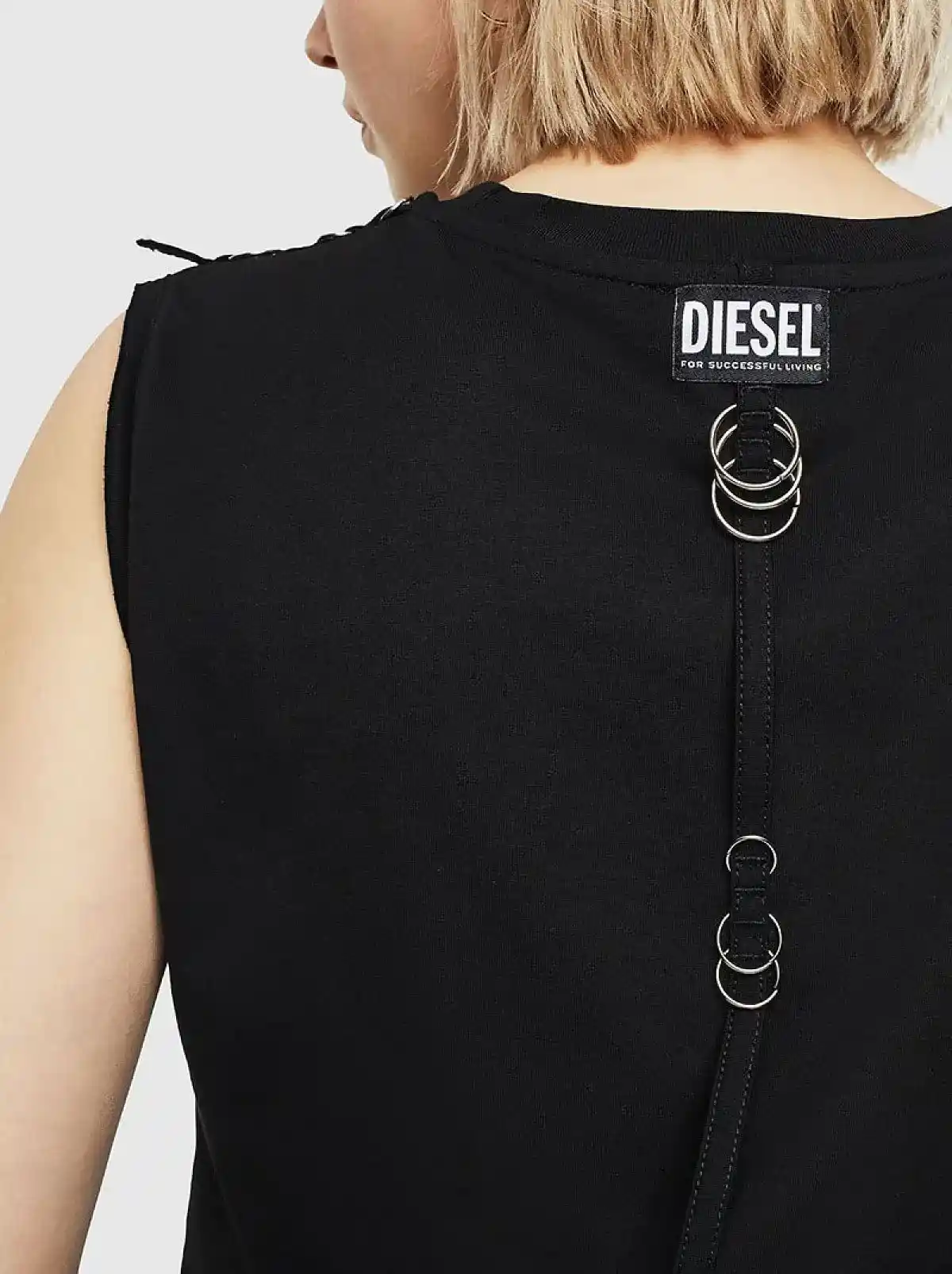 Black Sleeveless T-shirt with ring details