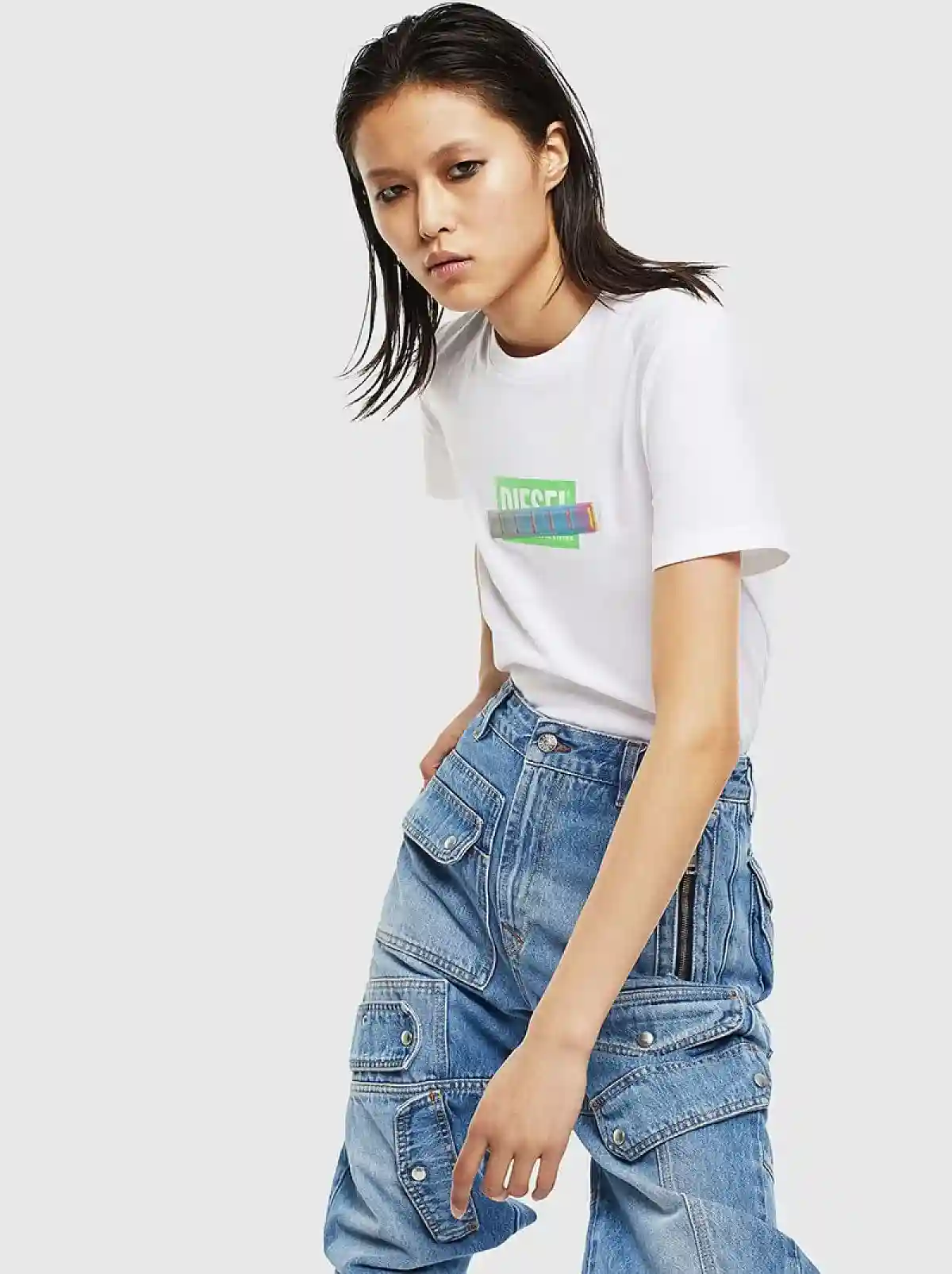 White Logo T-shirt with iridescent tape
