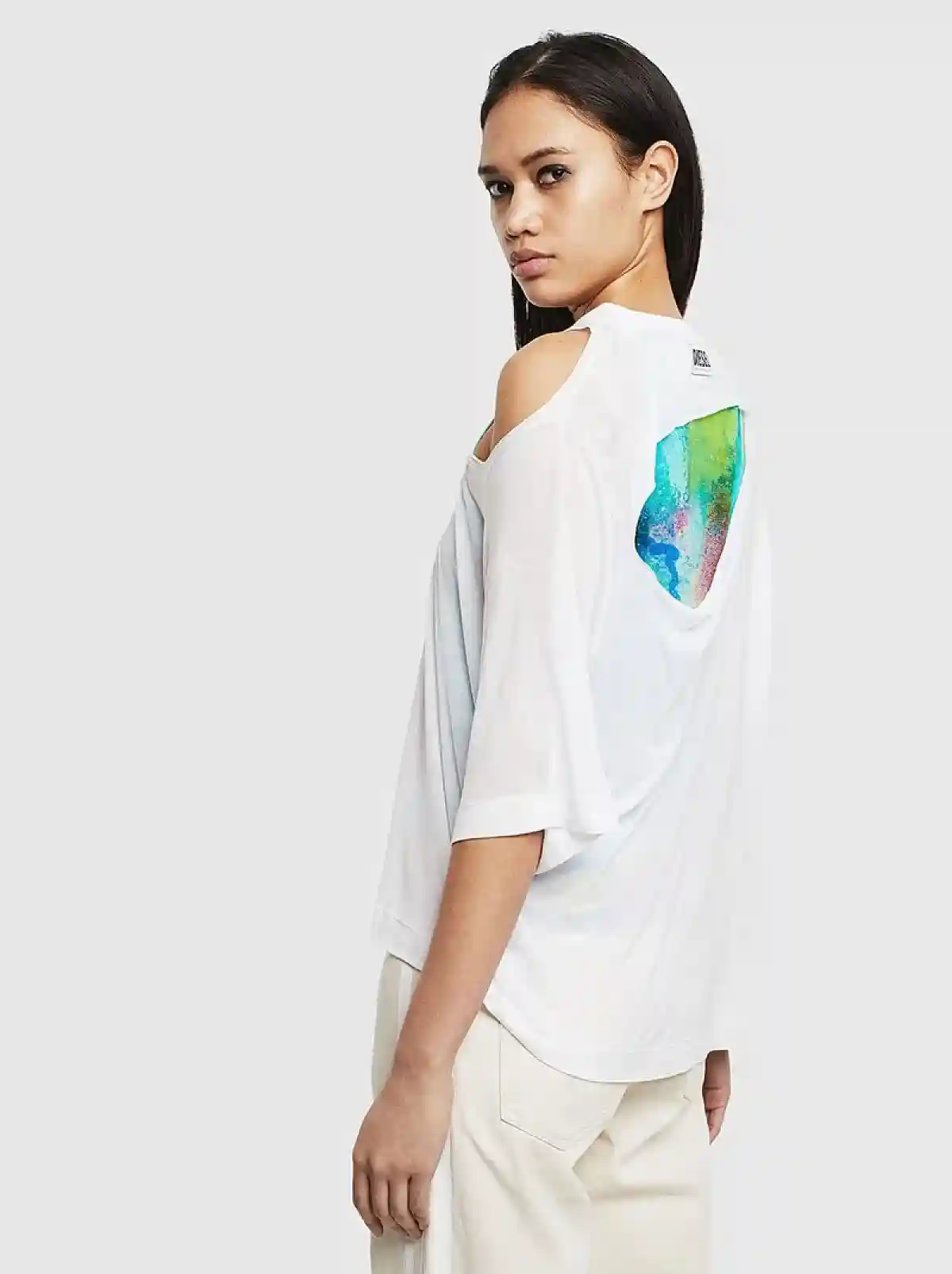 White Layered cut-out T-shirt with print