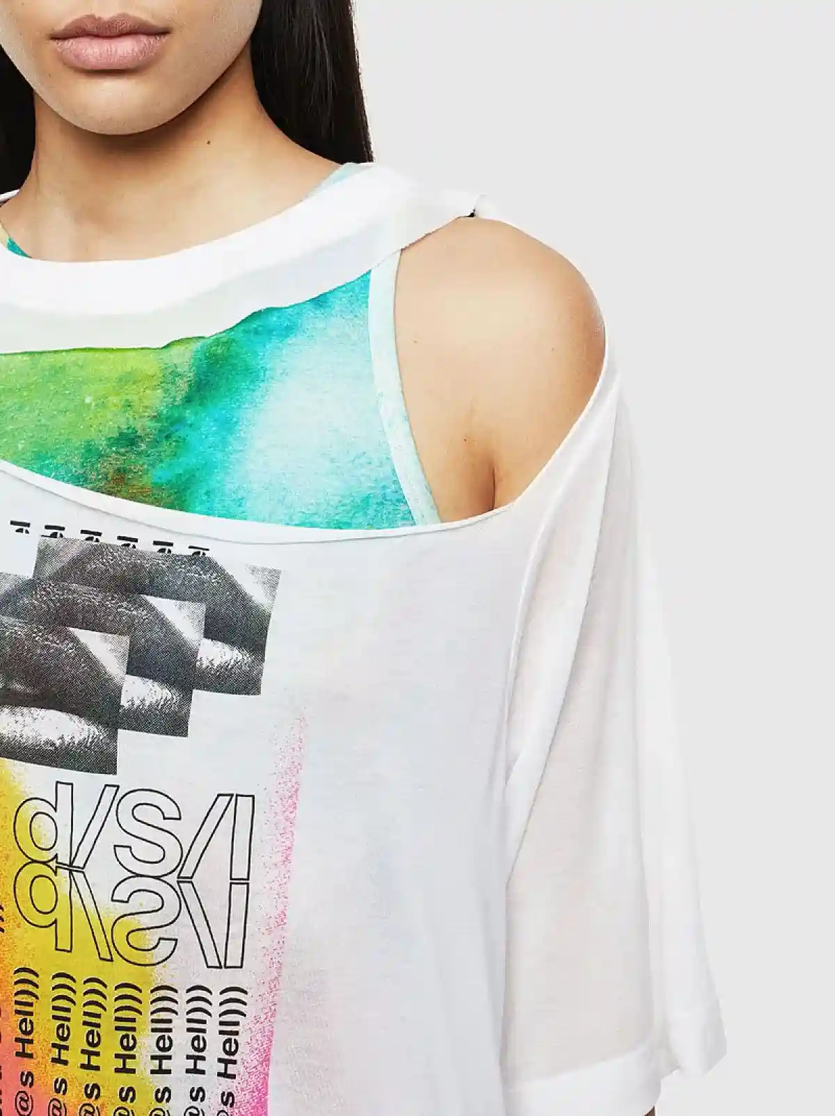 White Layered cut-out T-shirt with print