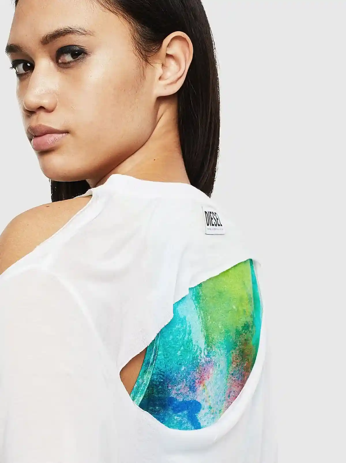 White Layered cut-out T-shirt with print
