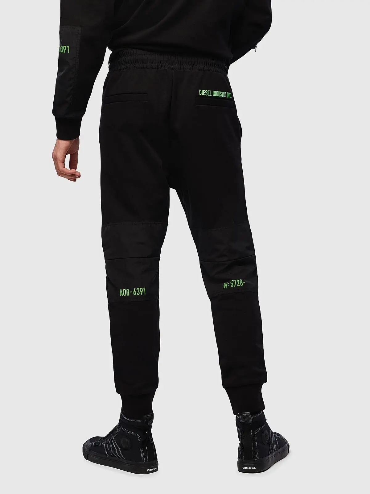 Black Panelled Sweatpants with fluo print
