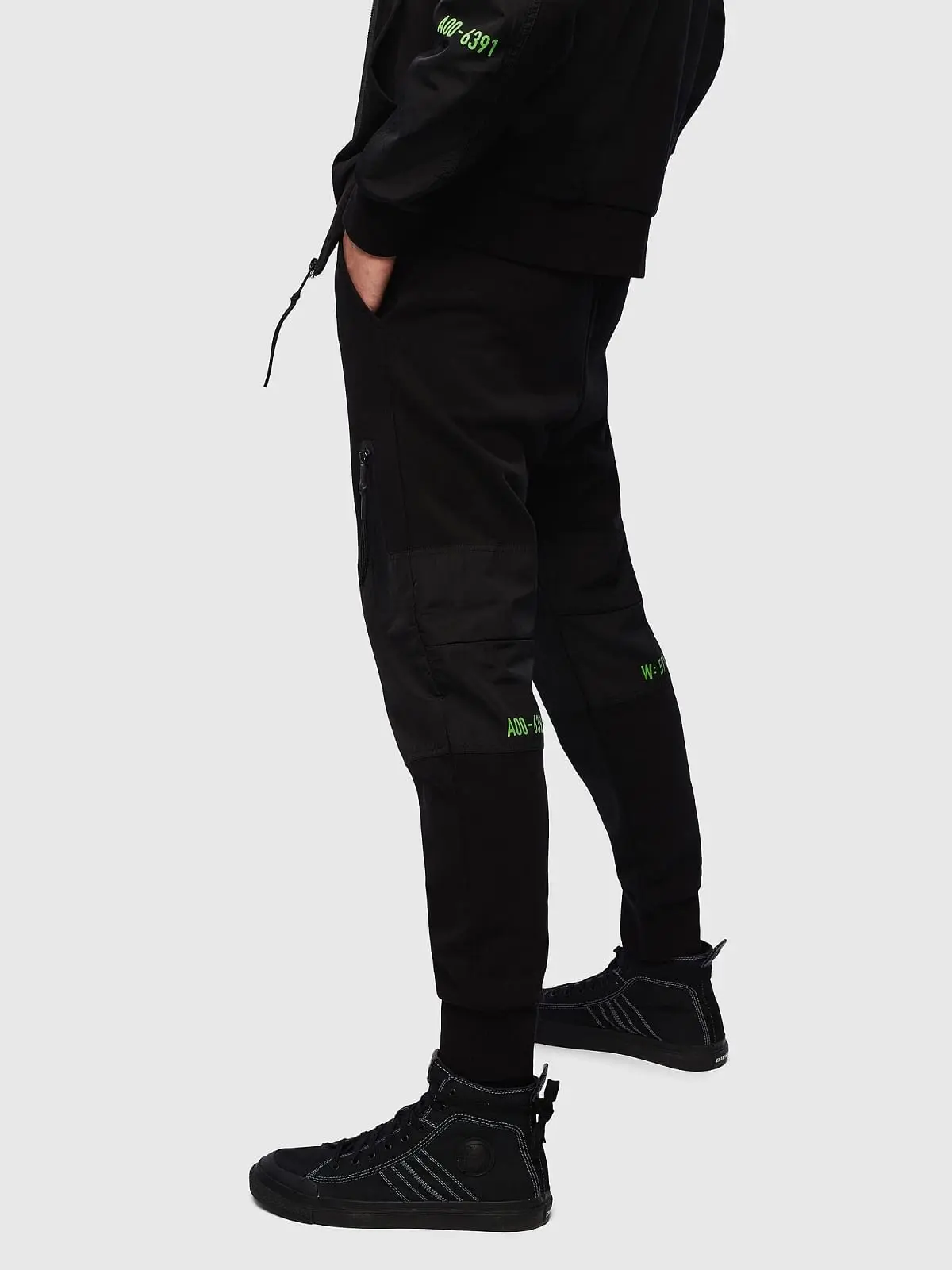 Black Panelled Sweatpants with fluo print