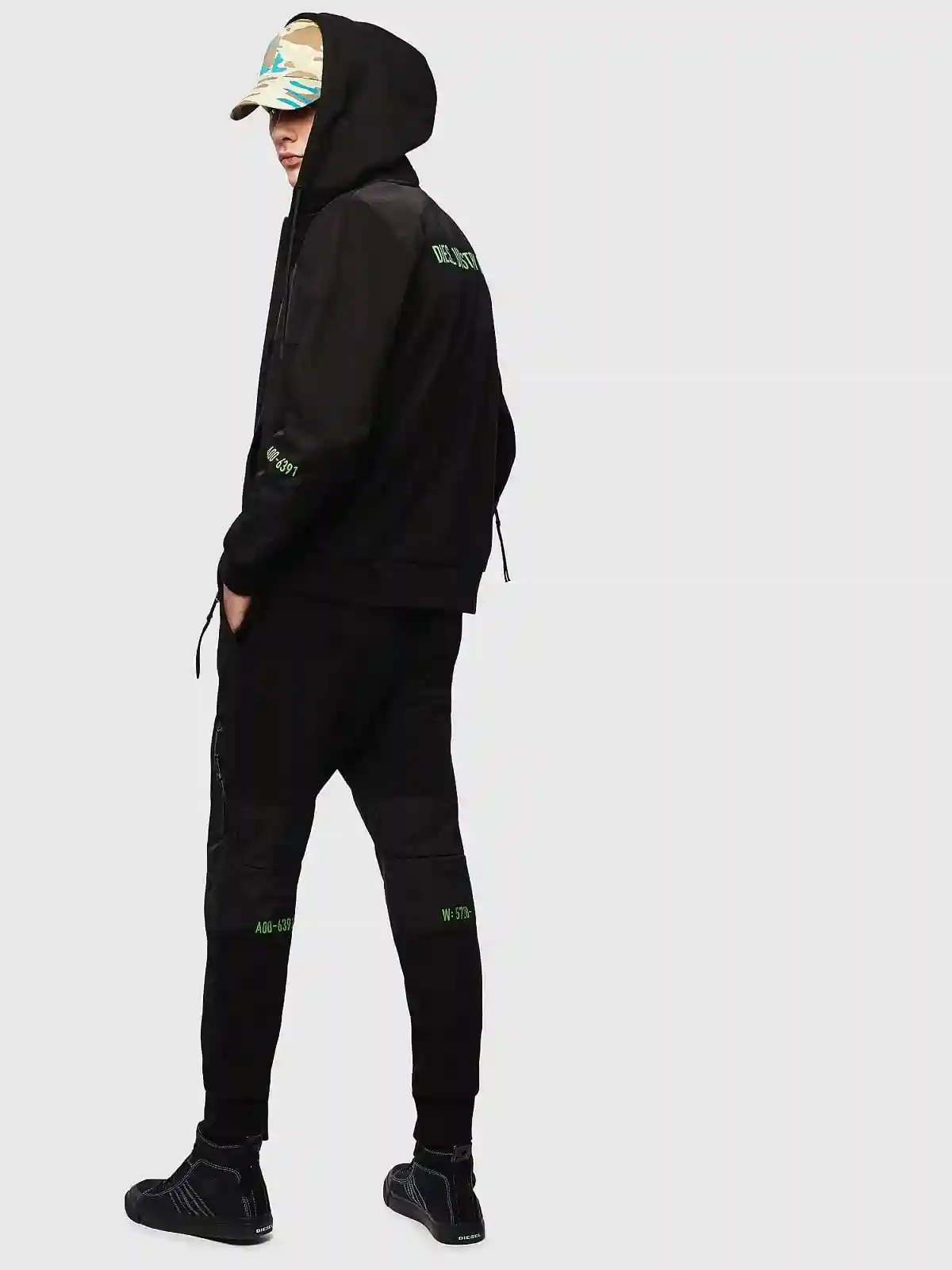 Black Panelled Sweatpants with fluo print