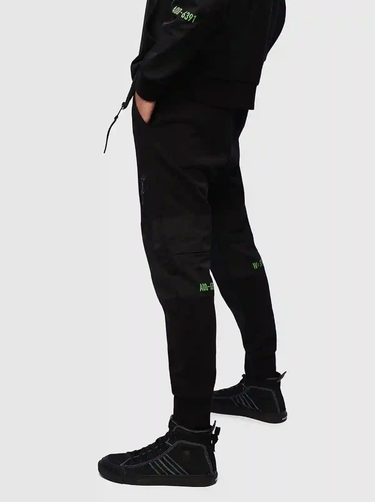 Black Panelled Sweatpants with fluo print