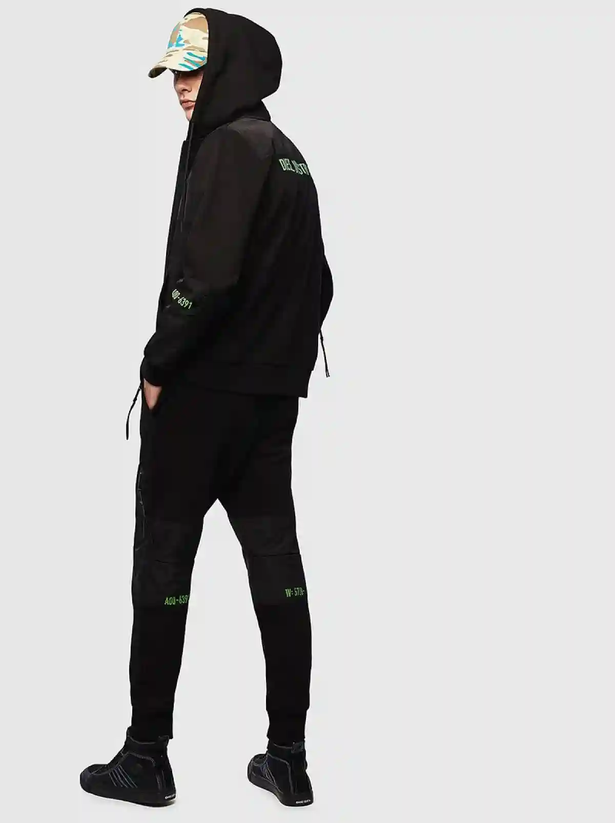 Black Panelled Sweatpants with fluo print