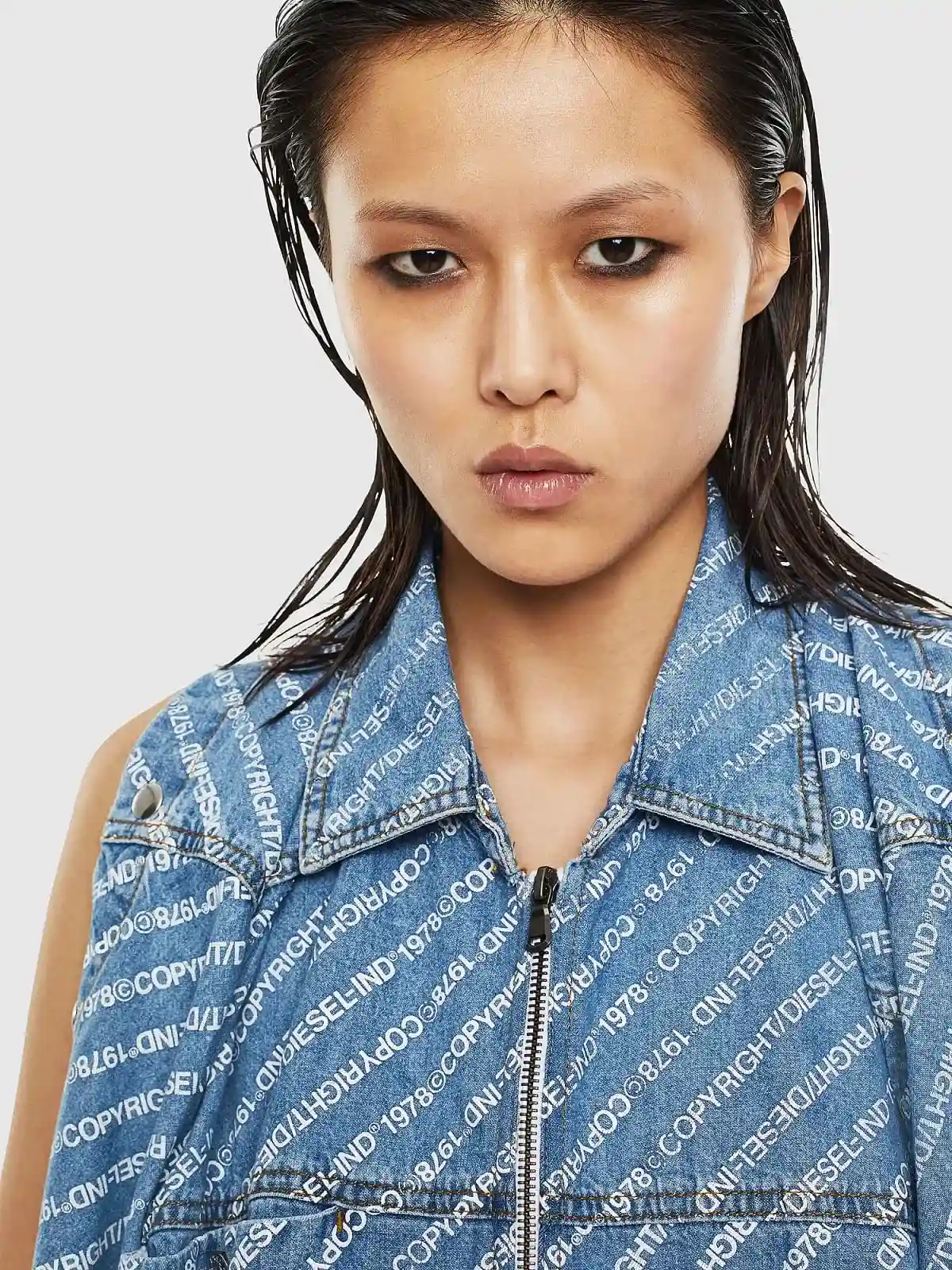 Blue Denim shirt dress with Copyright logo
