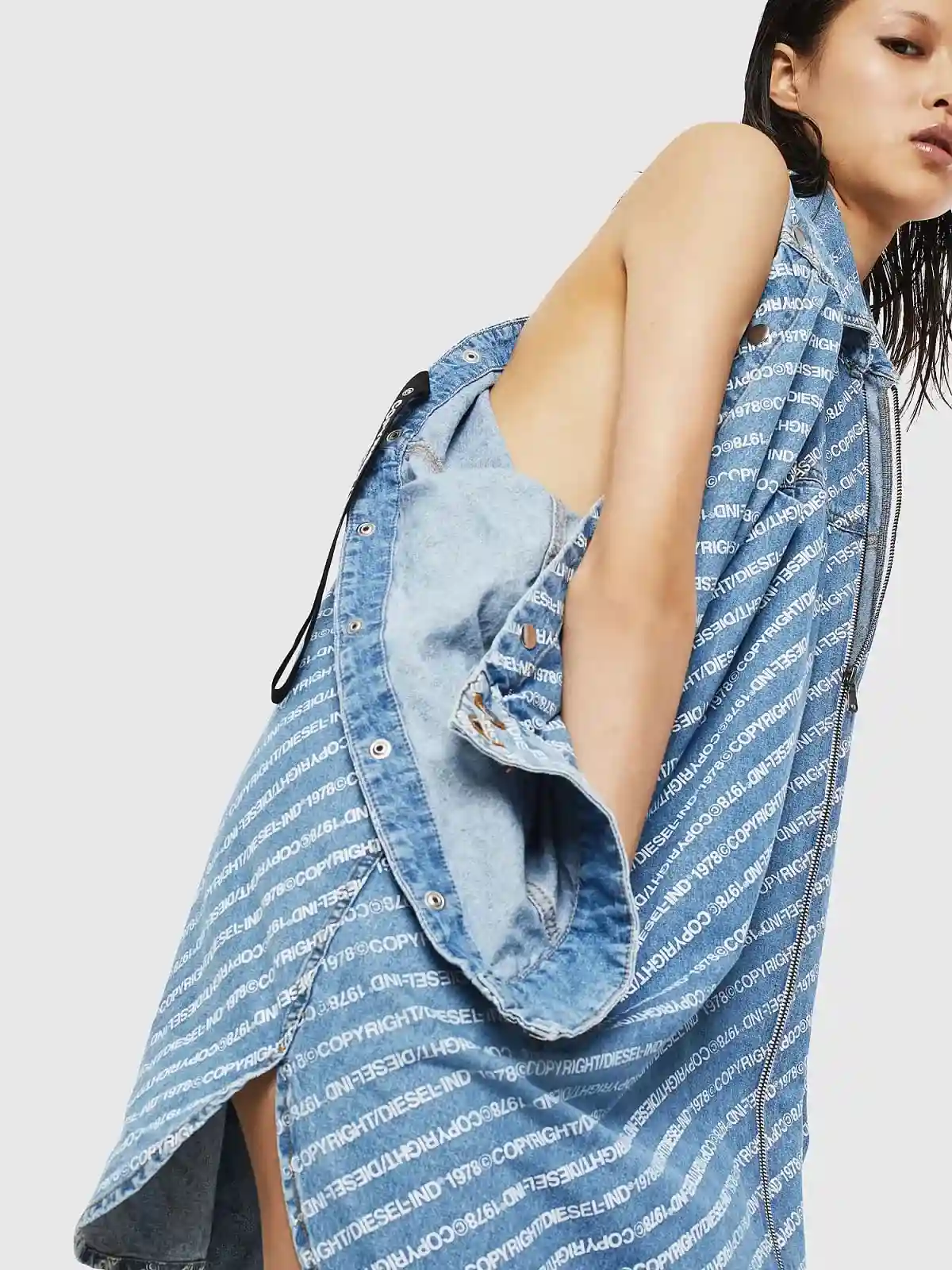 Blue Denim shirt dress with Copyright logo