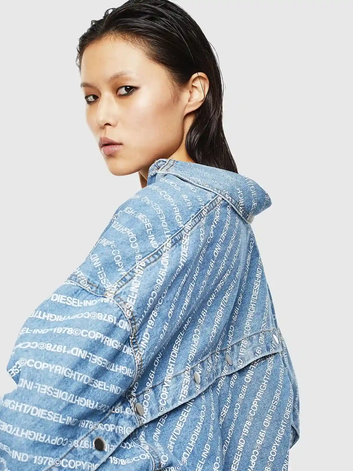 Blue Denim shirt dress with Copyright logo