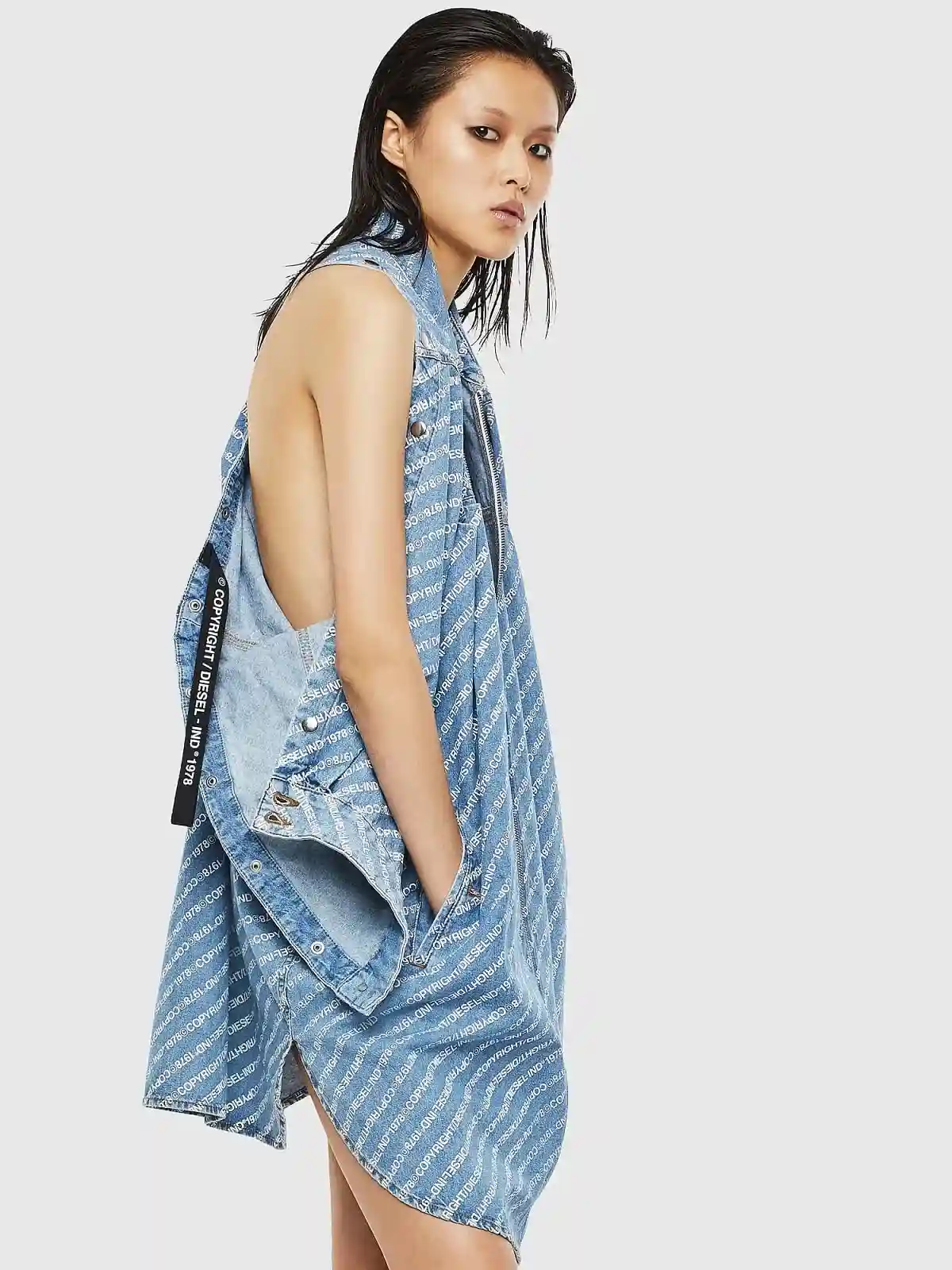 Blue Denim shirt dress with Copyright logo