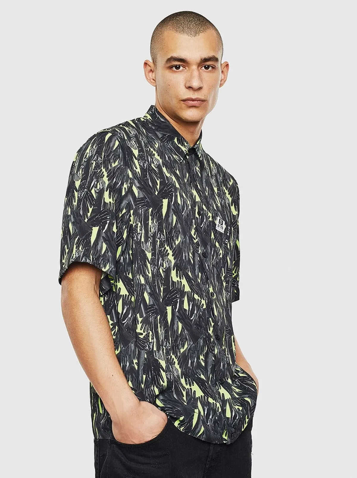 Green Viscose shirt with all-over glove print