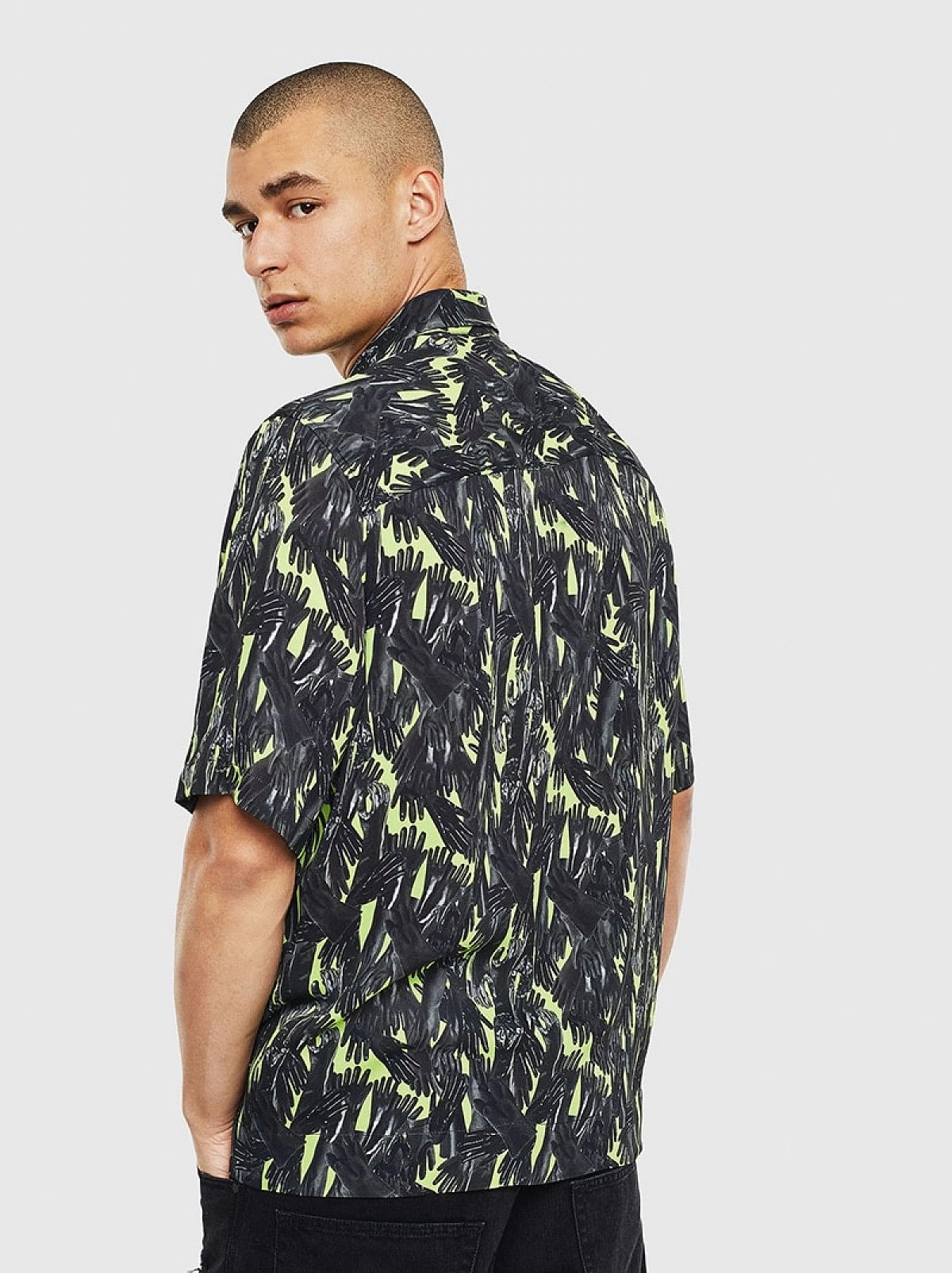 Green Viscose shirt with all-over glove print