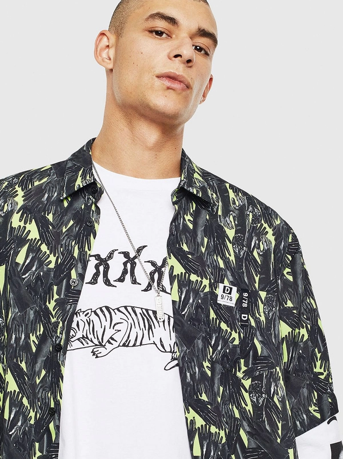Green Viscose shirt with all-over glove print