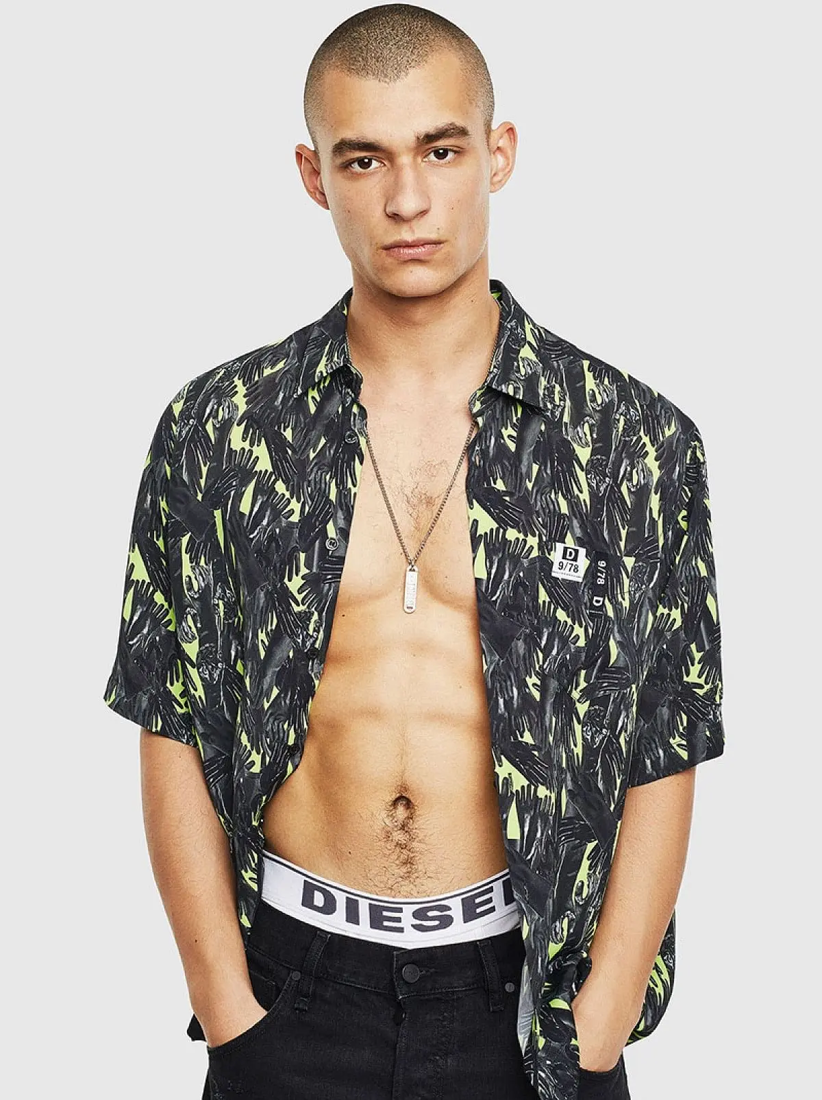Green Viscose shirt with all-over glove print