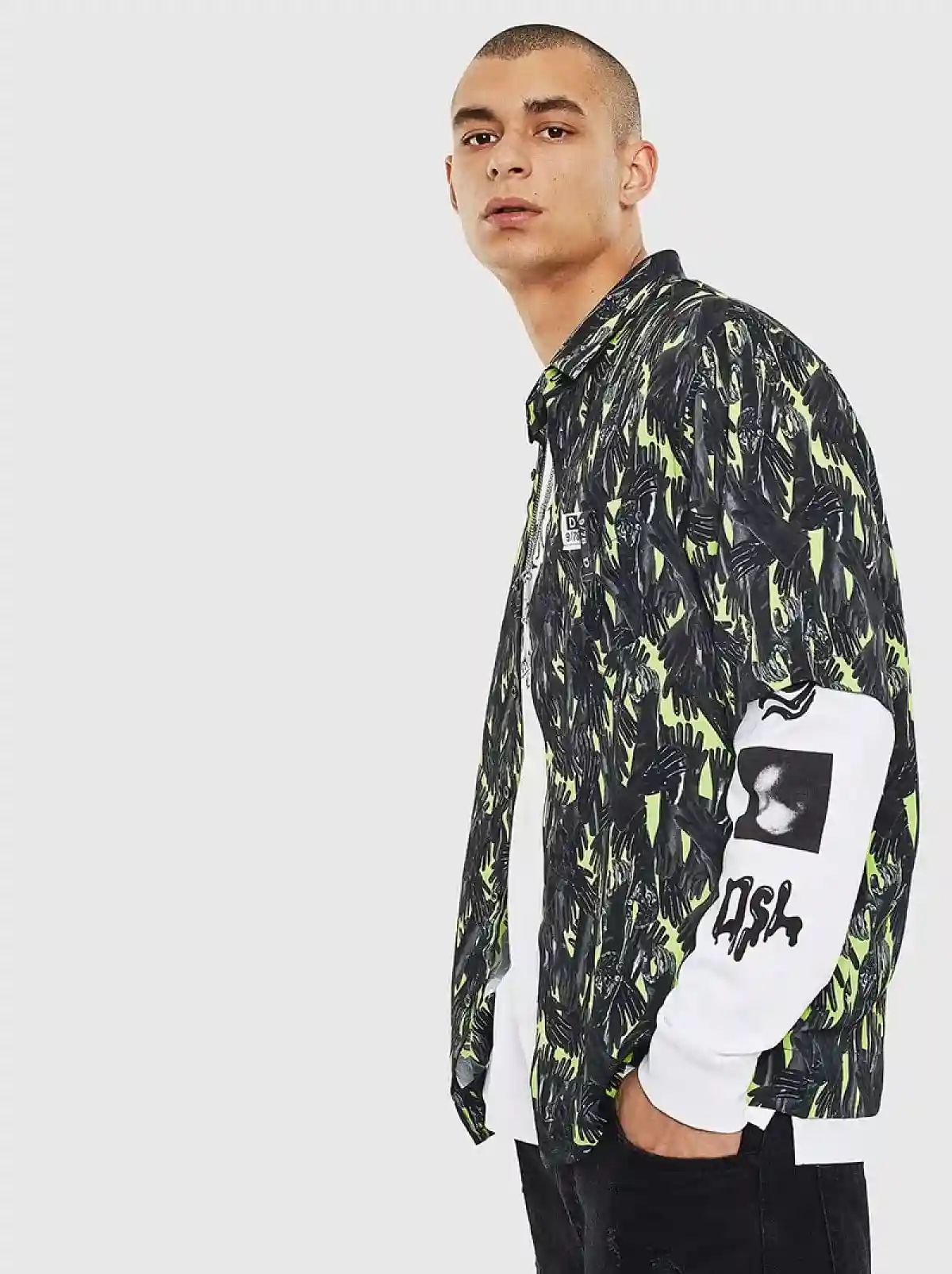Green Viscose shirt with all-over glove print