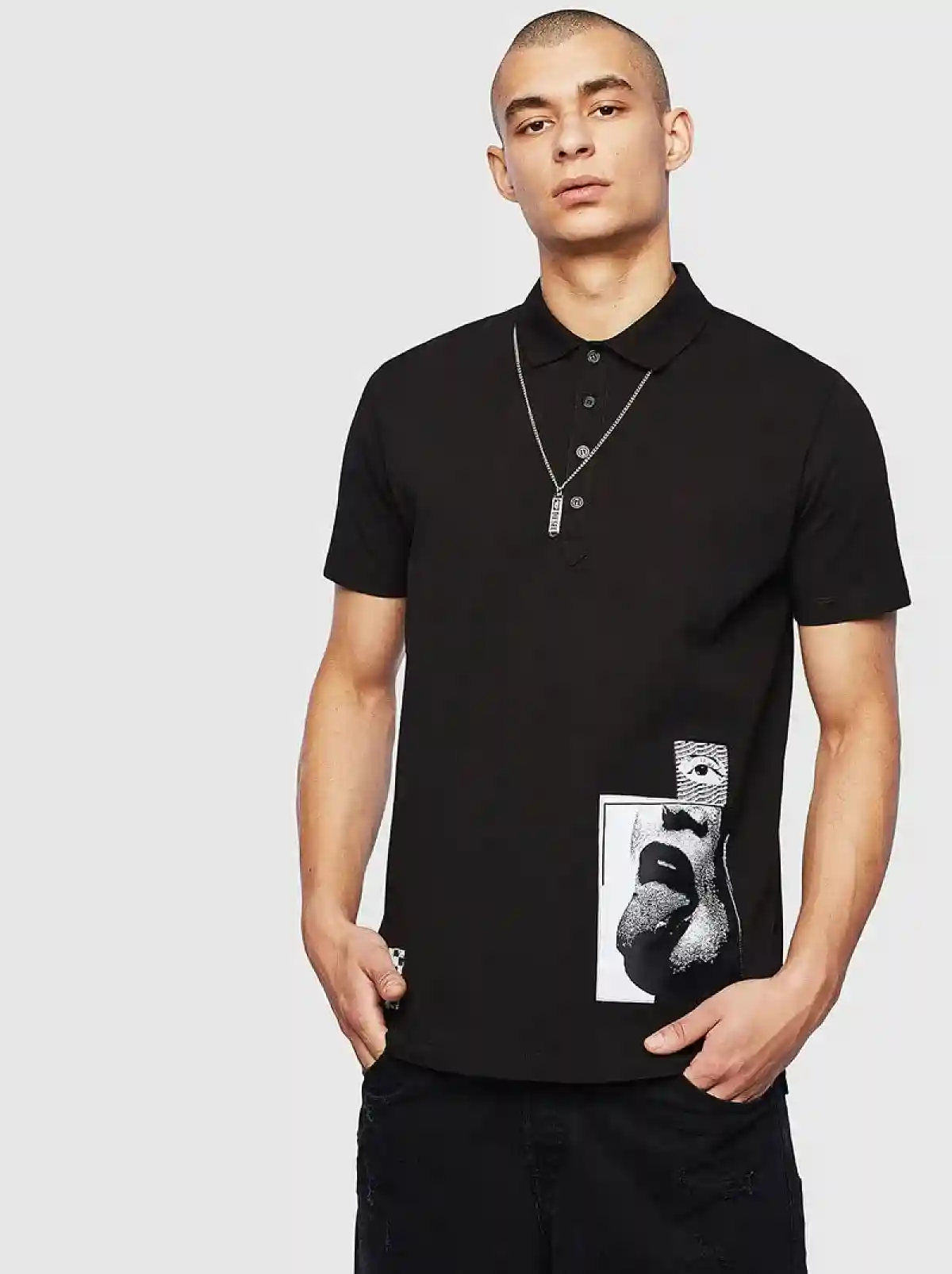 Black Polo shirt with jacquard patches
