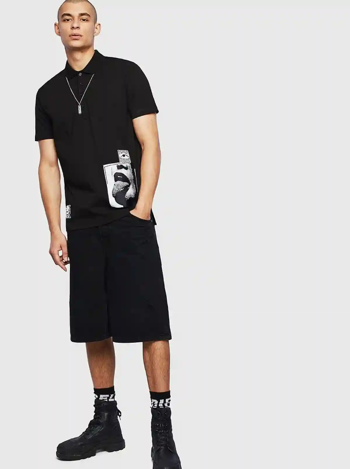 Black Polo shirt with jacquard patches