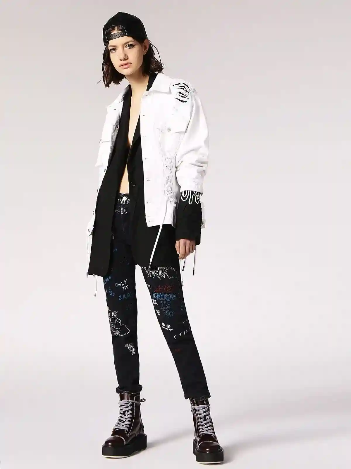 White Denim trucker with destroyed details
