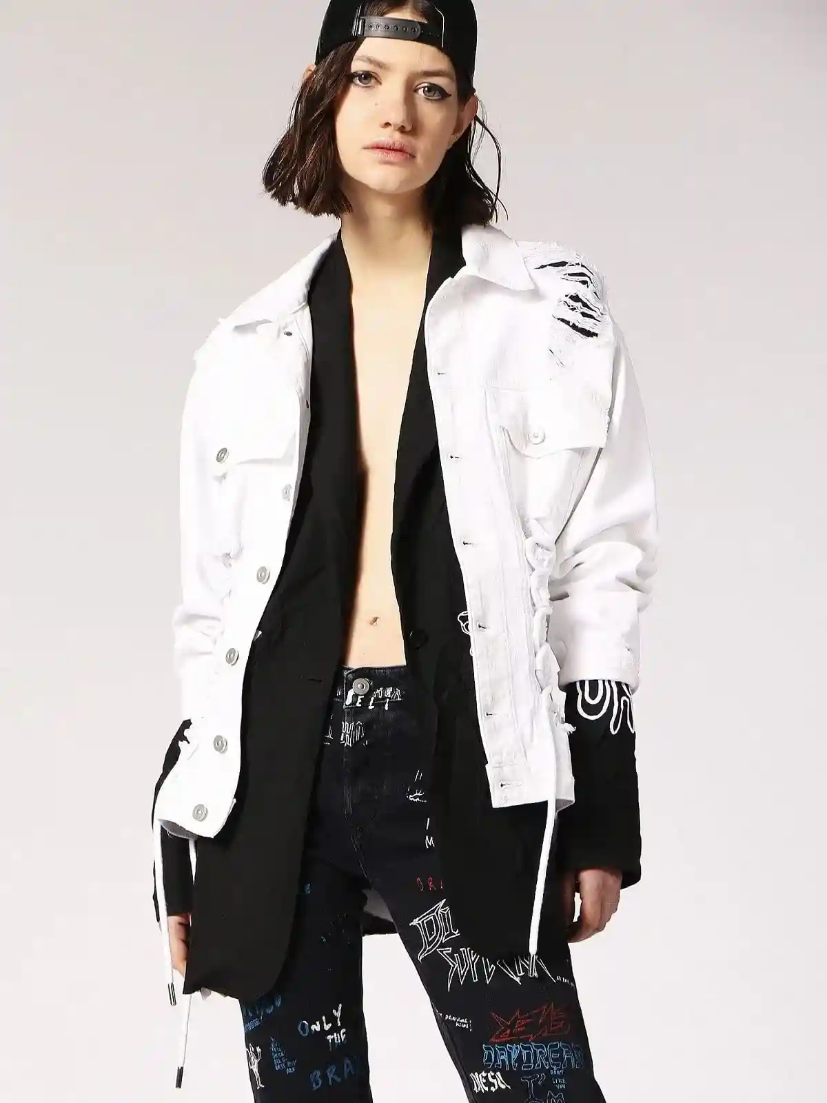 White Denim trucker with destroyed details