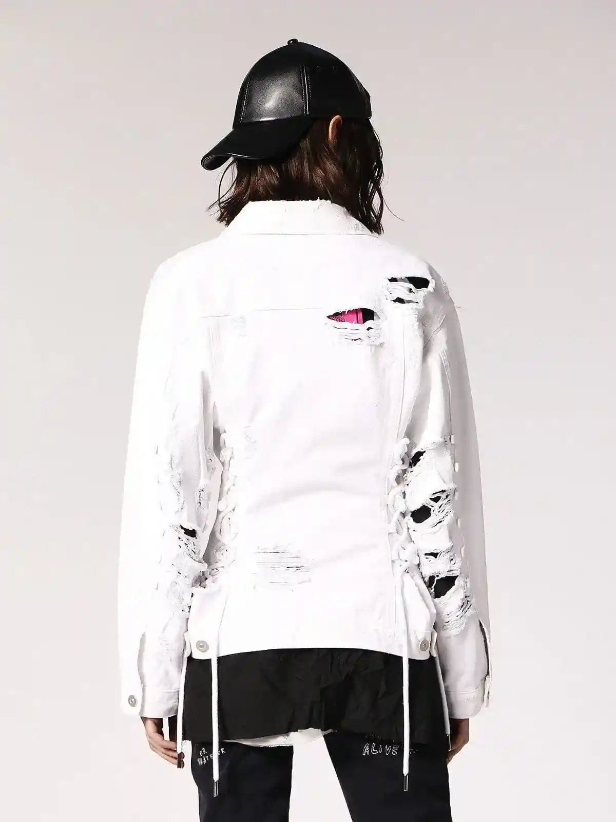 White Denim trucker with destroyed details