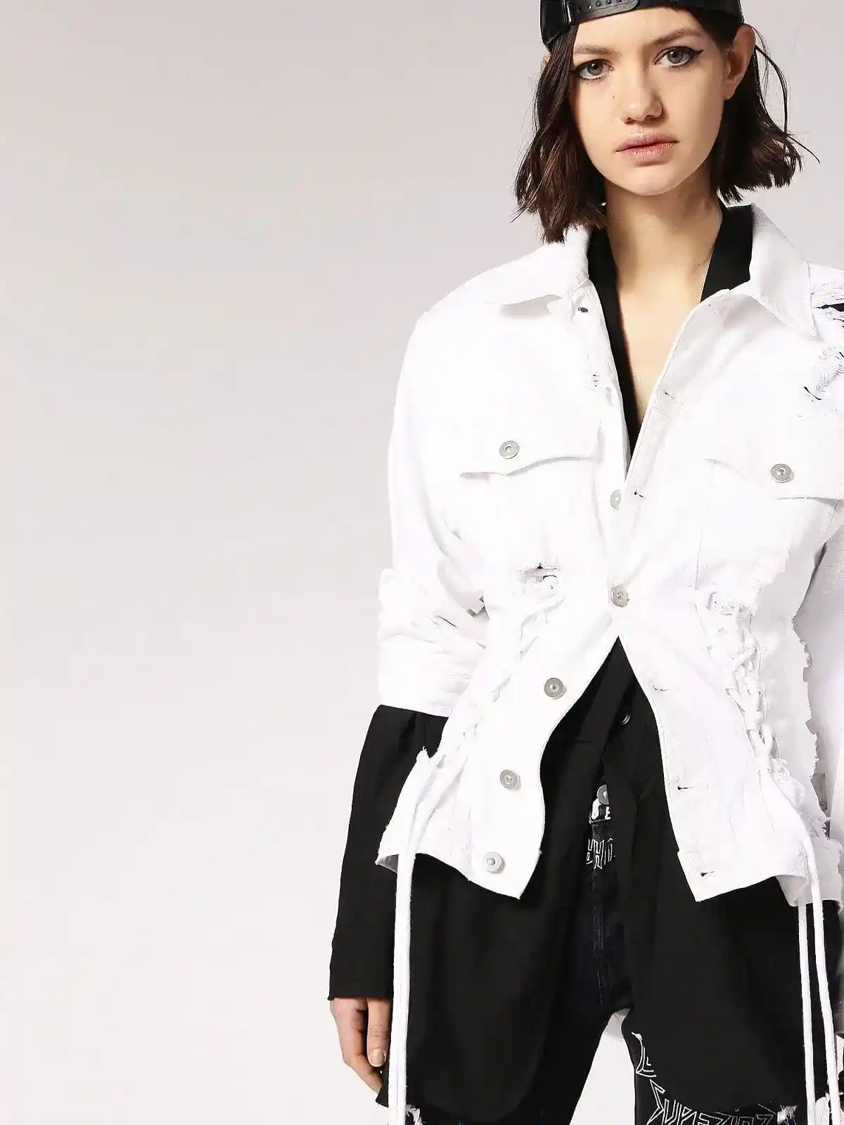 White Denim trucker with destroyed details