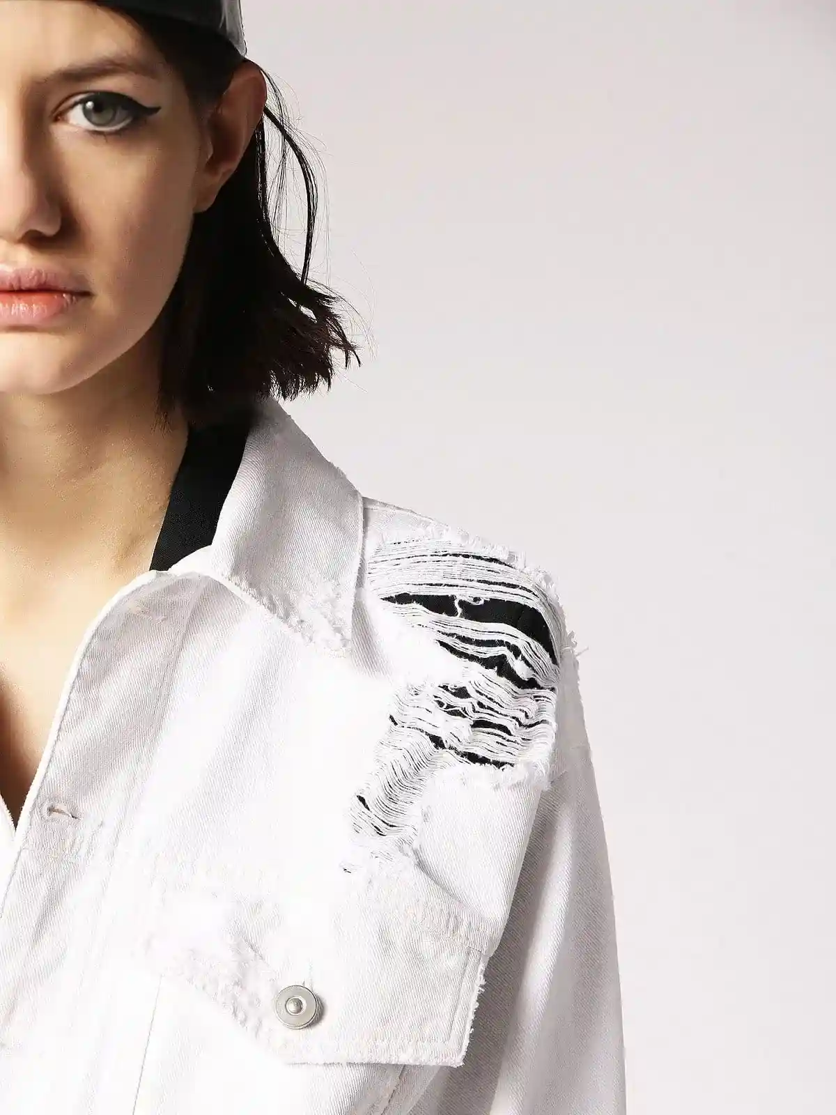 White Denim trucker with destroyed details