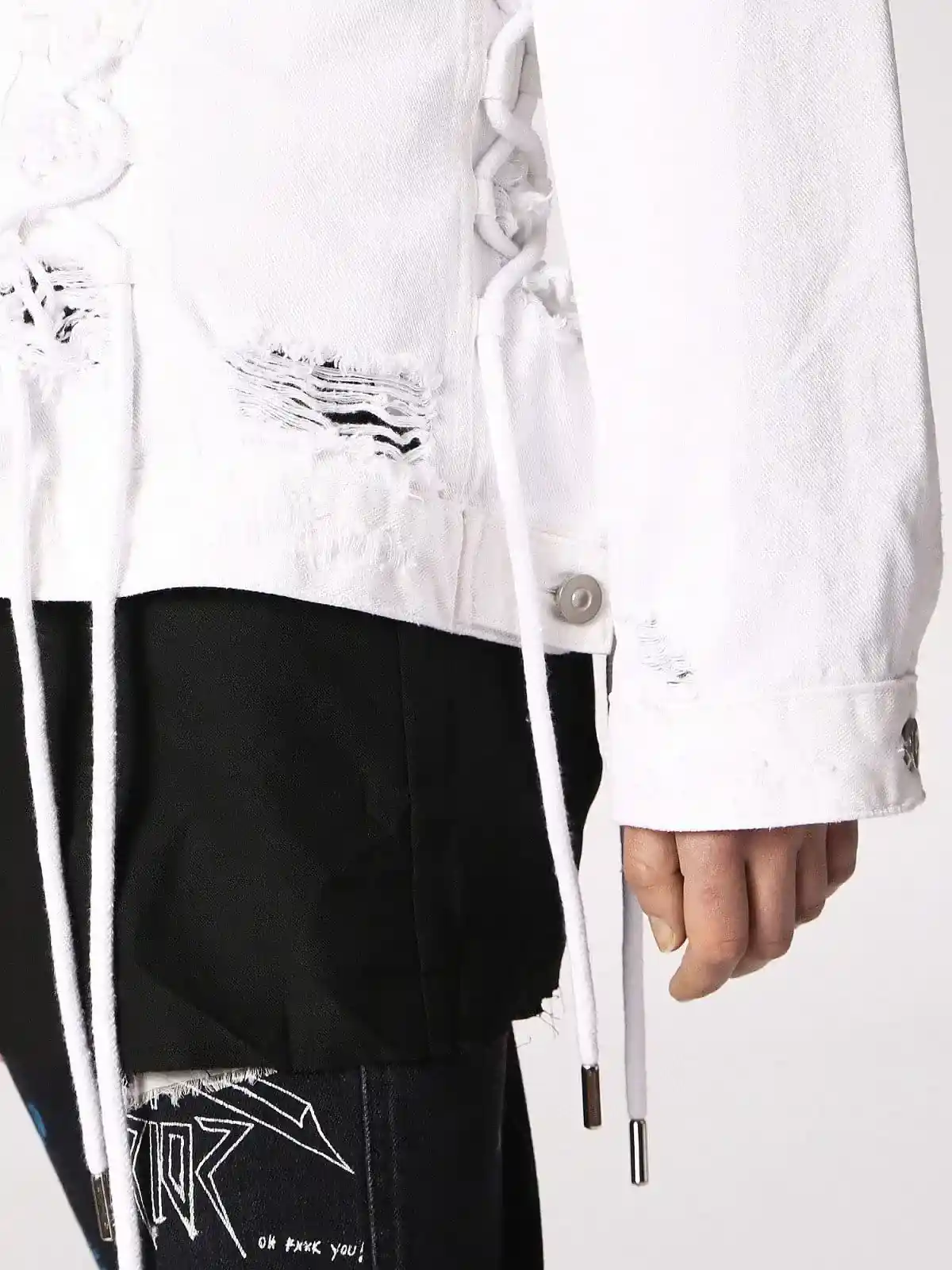 White Denim trucker with destroyed details