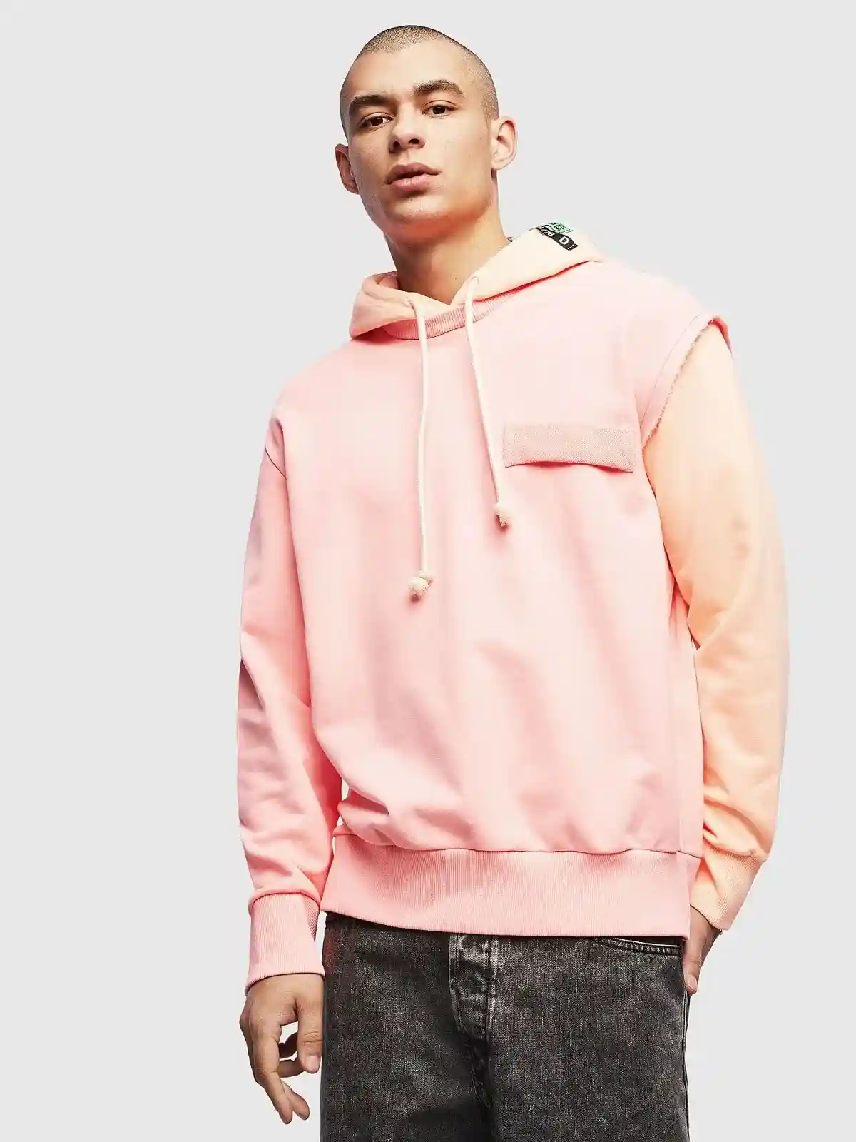 Black Colour-block sweatshirt with raw edges