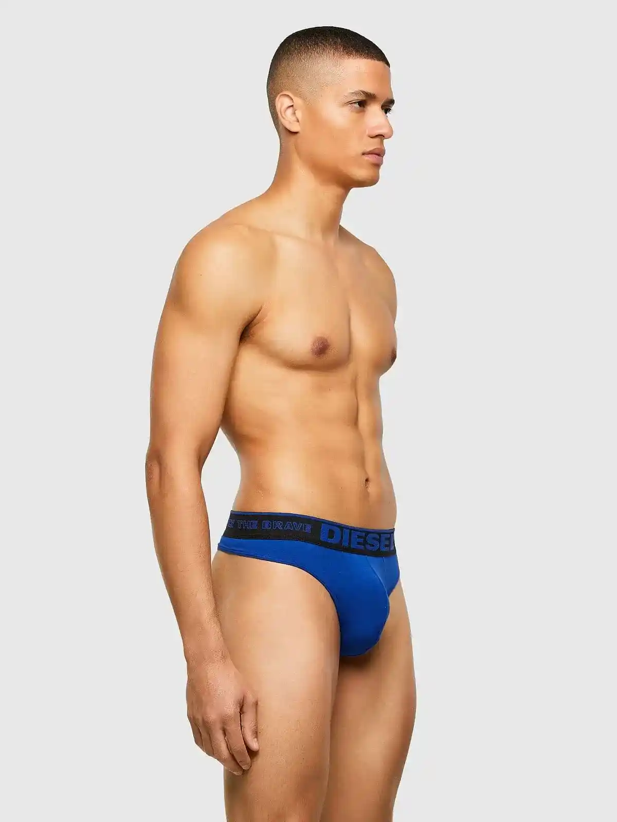 Blue Thong in modal with logo waistband