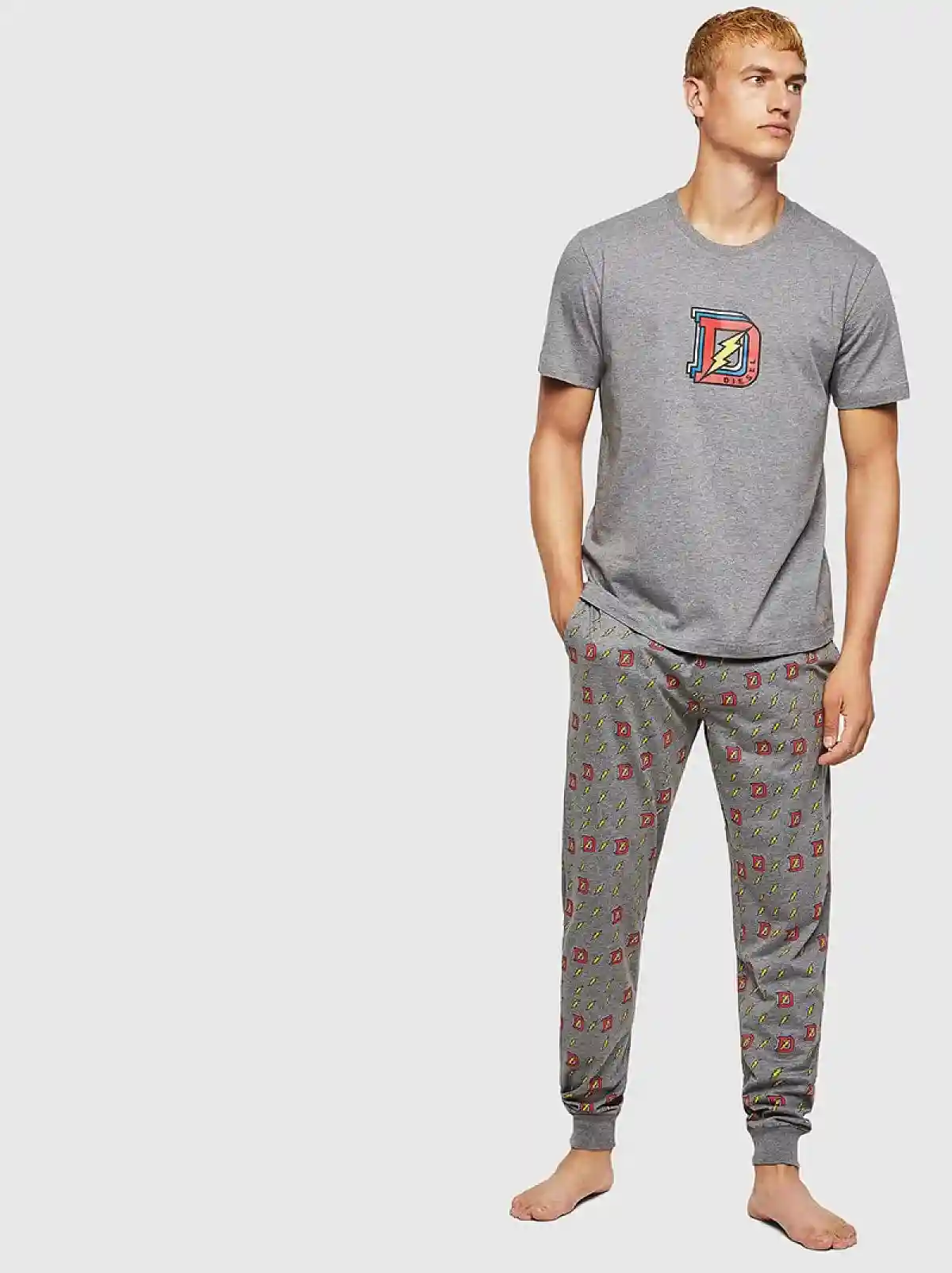 Grey Pyjama set with lightning D logo print