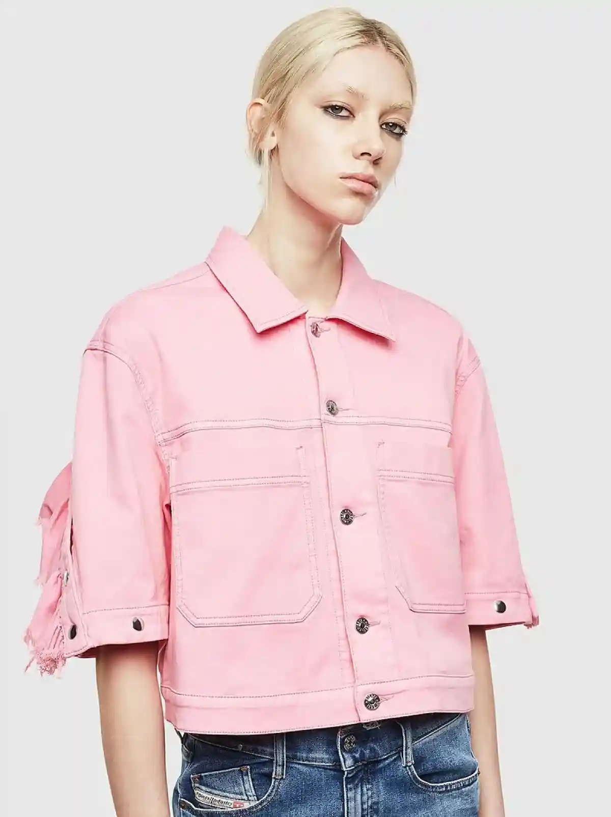 Pink JoggJeans jacket with modular ruffle