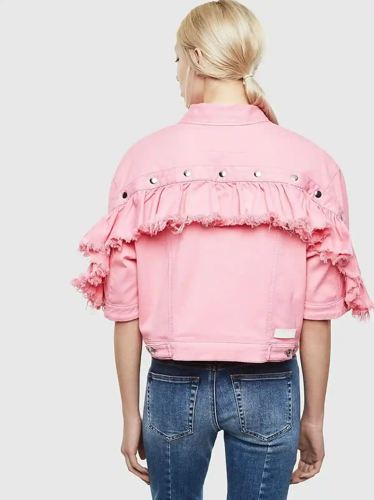 Pink JoggJeans jacket with modular ruffle